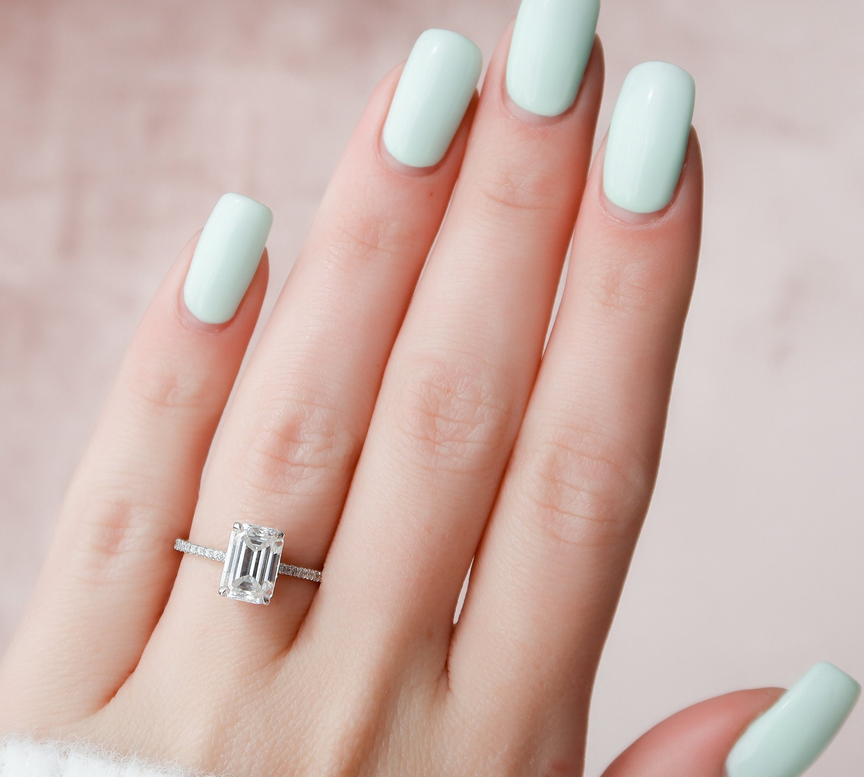 3.0 CT Emerald Cut Hidden Halo & Pave Moissanite Engagement Ring 3