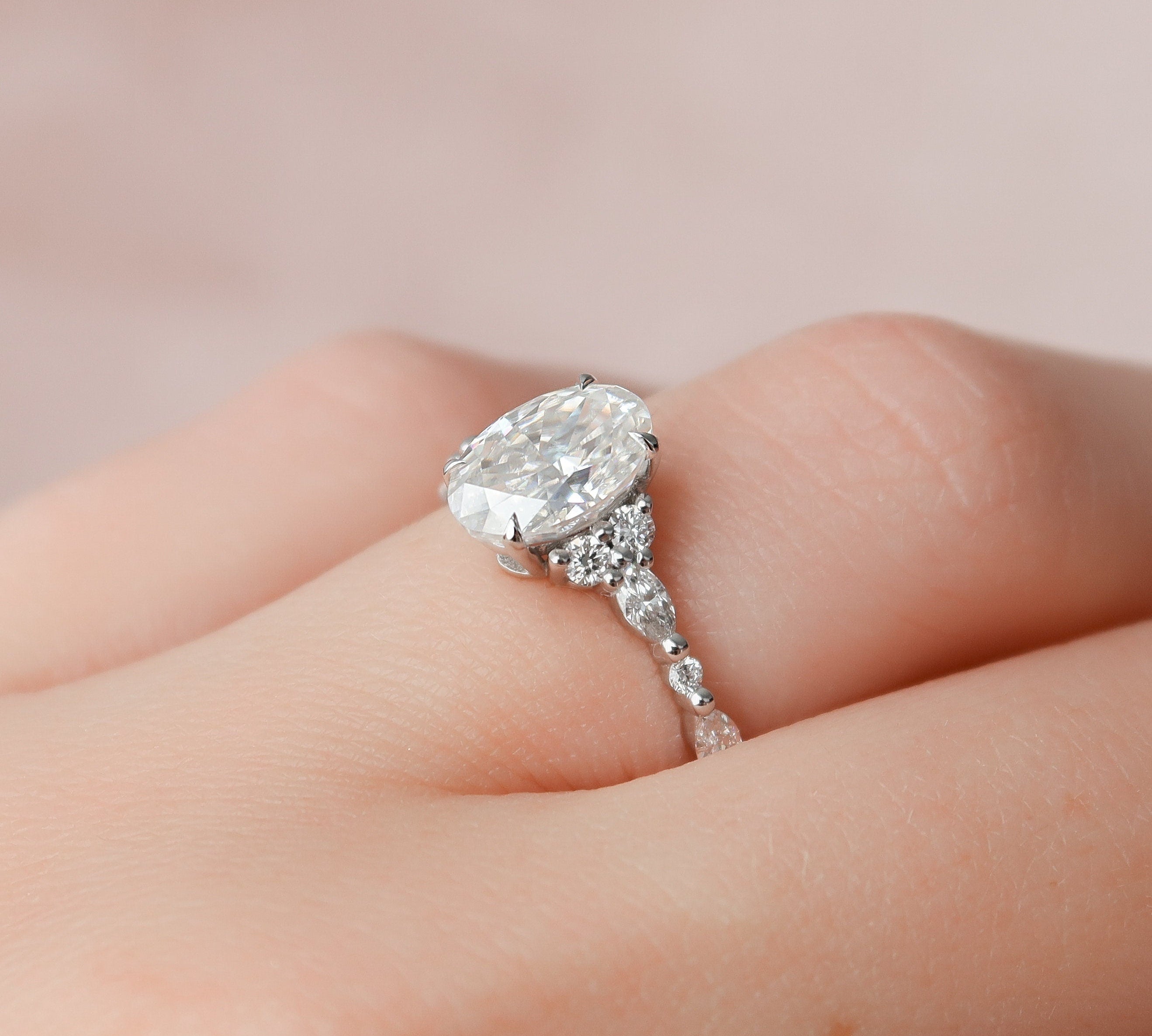 1.5 CT Oval Pave Moissanite Engagement Ring 3