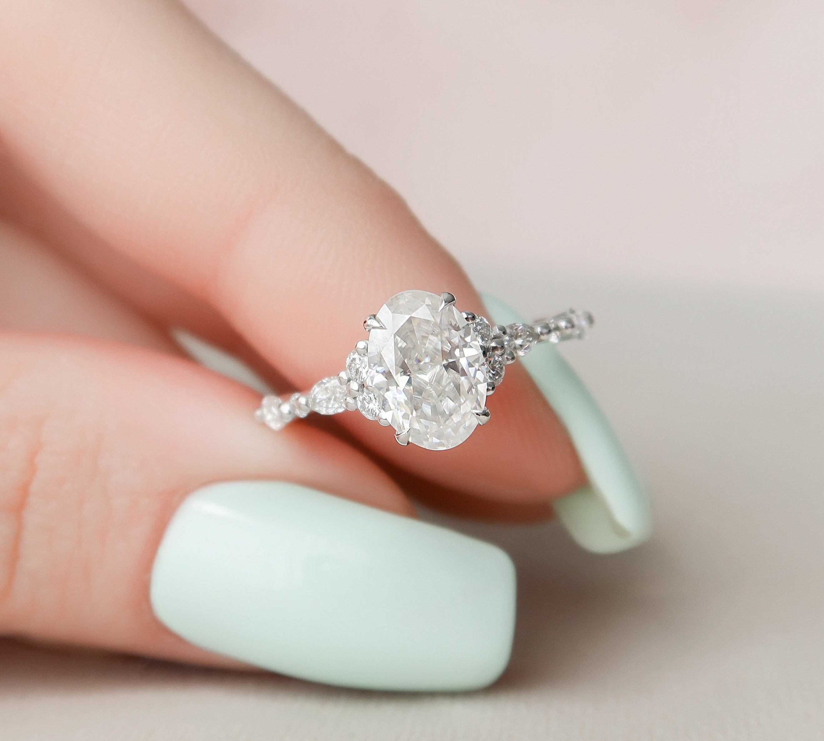 1.5 CT Oval Pave Moissanite Engagement Ring 2