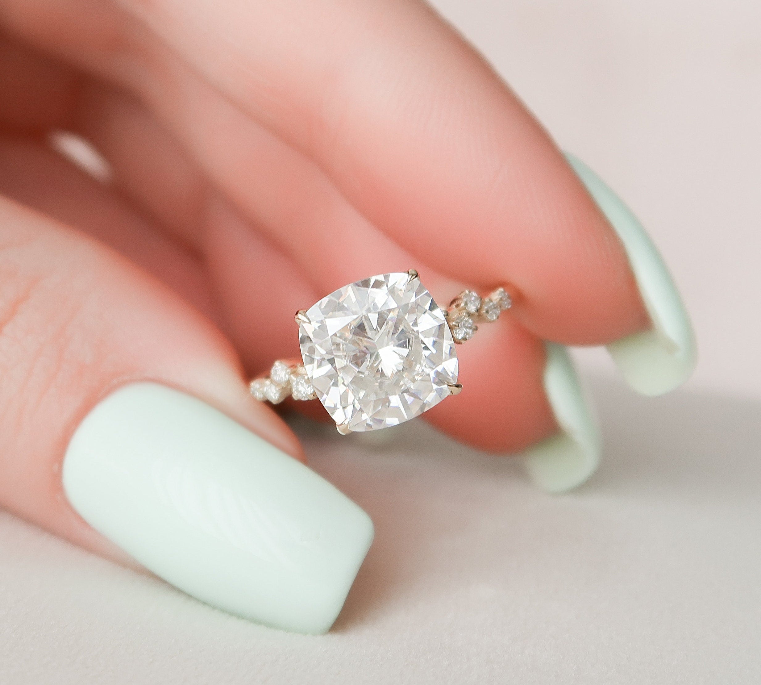 4.0 CT Cushion Cluster Style Moissanite Engagement Ring 1