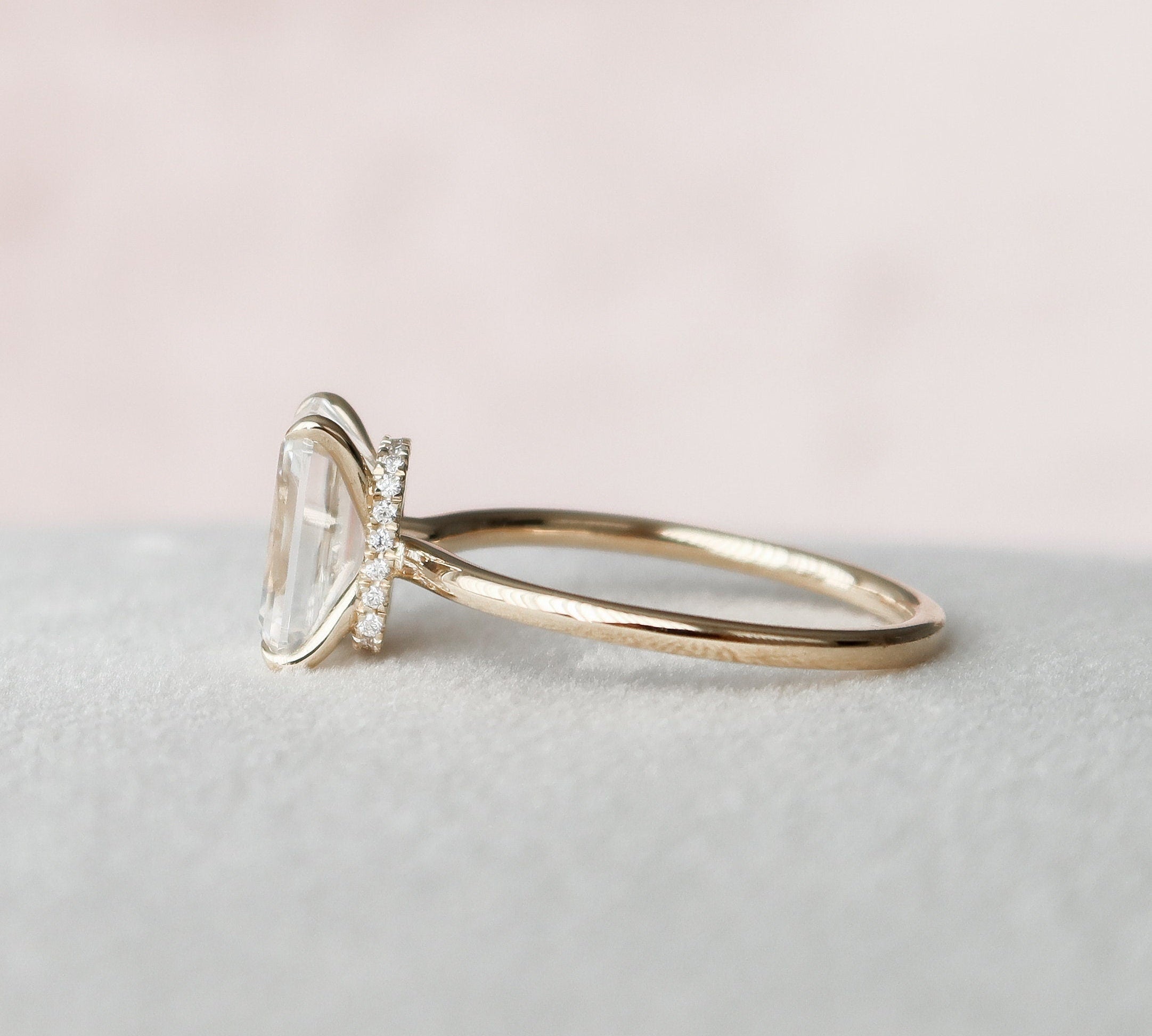 3.0 CT Emerald Cut Solitaire & Hidden Halo Moissanite Engagement Ring 3