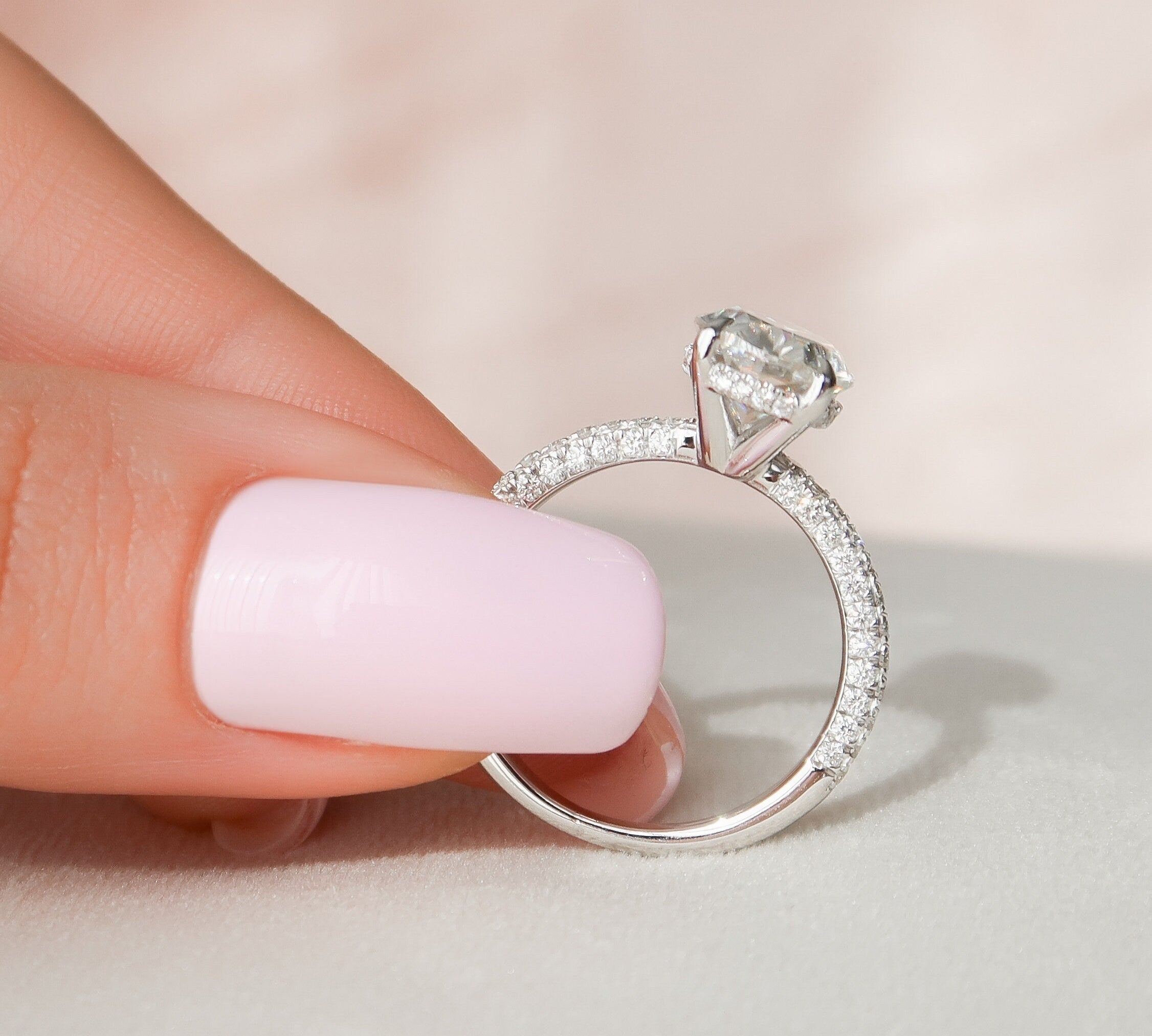 3.0 CT Oval Hidden Halo & Pave Setting Moissanite Engagement Ring 2