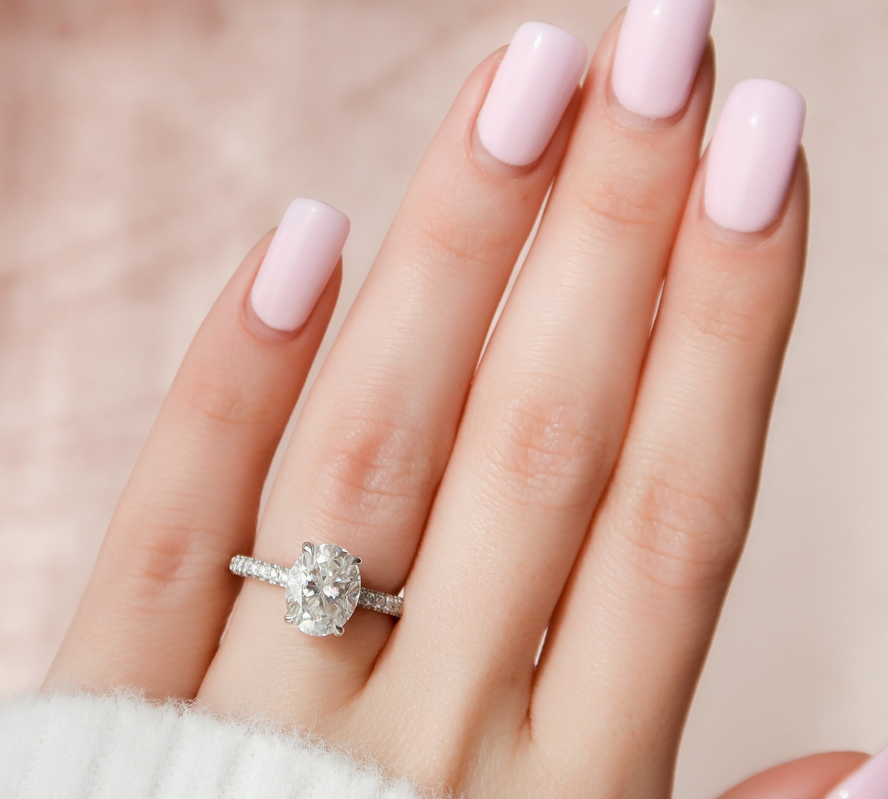 3.0 CT Oval Hidden Halo & Pave Setting Moissanite Engagement Ring 3