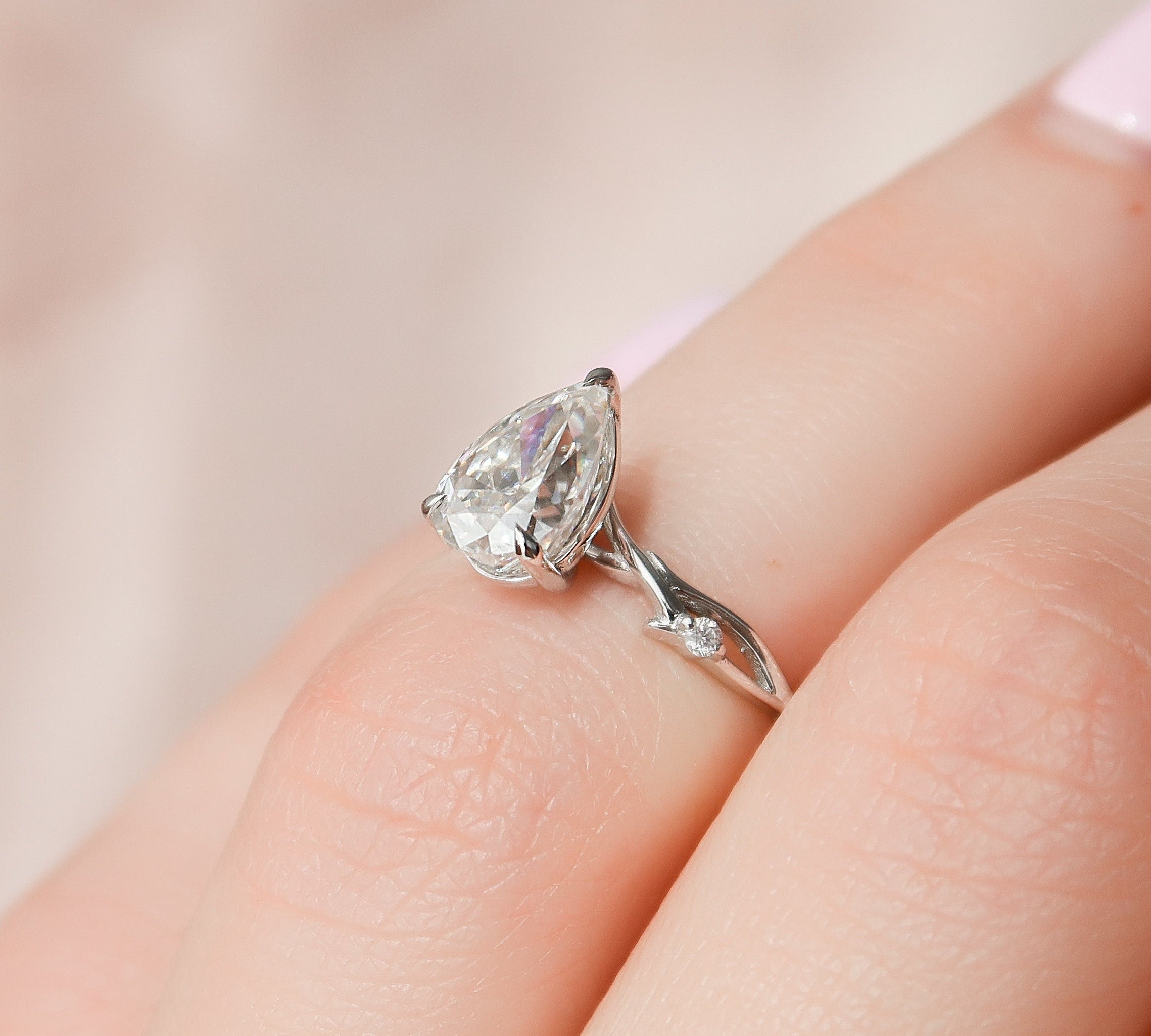 1.0 CT Pear Cut Twig Pave Setting Moissanite Engagement Ring 3