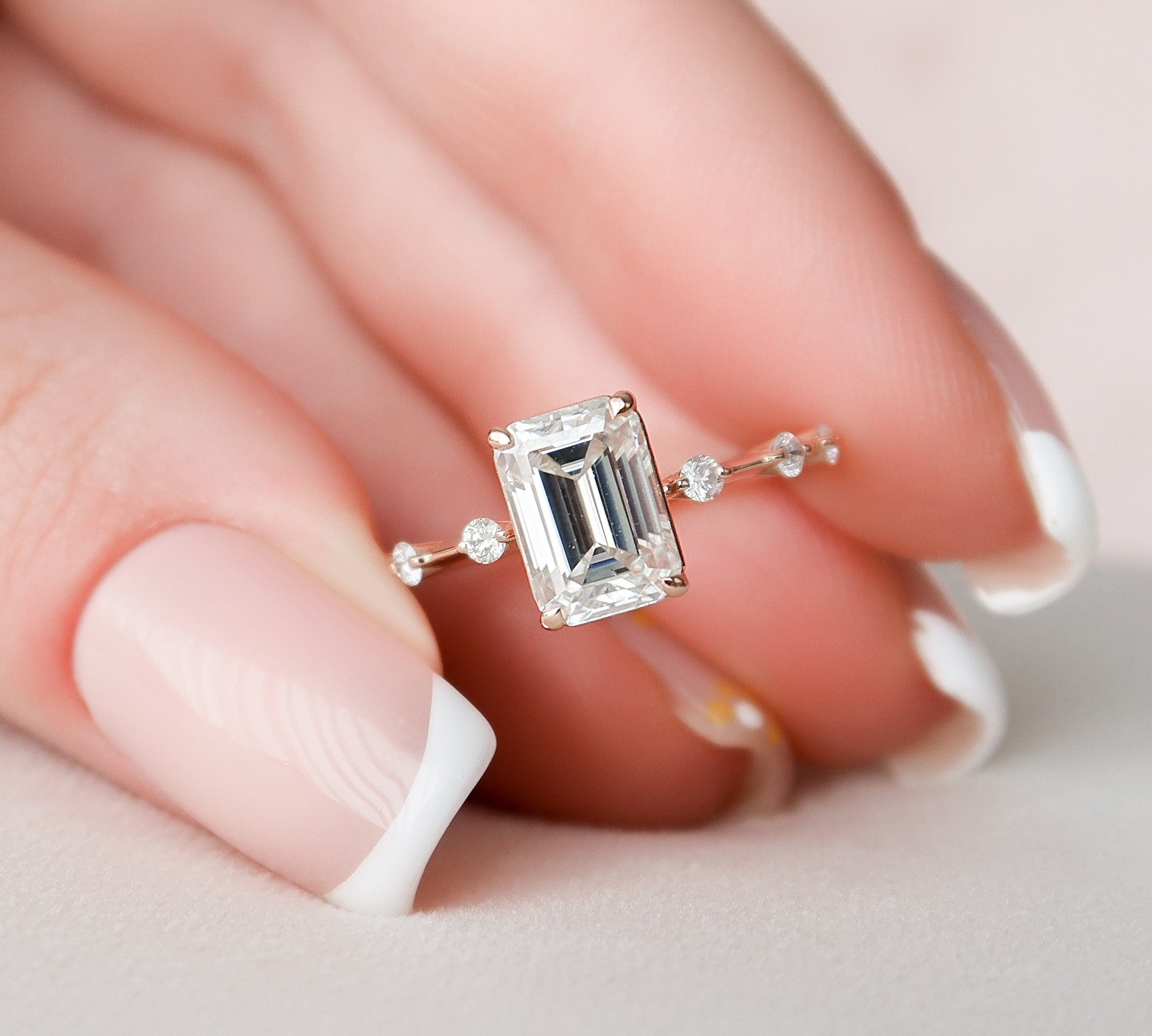 2.0 CT Emerald Dainty Pave Moissanite Engagement Ring 1