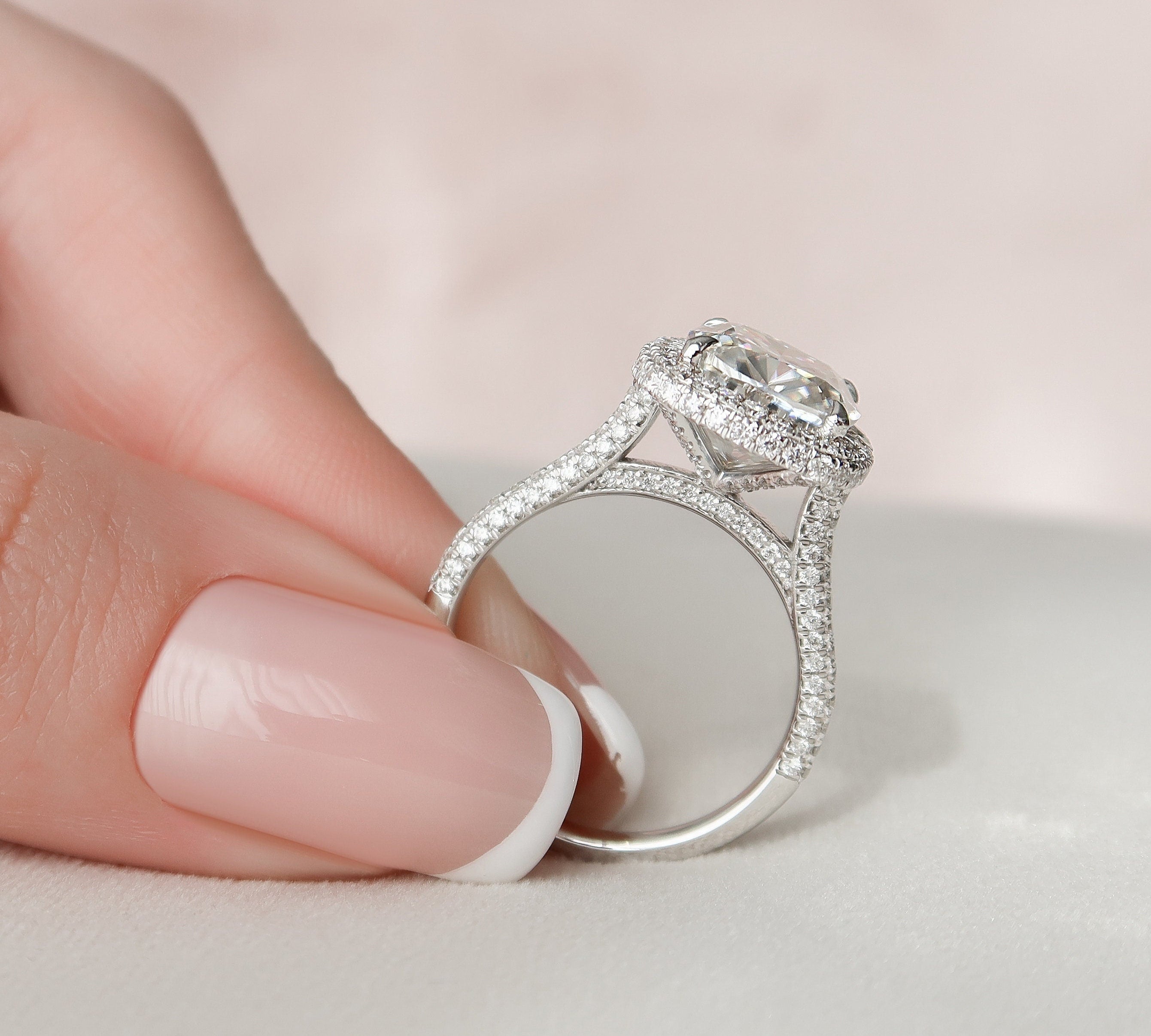 4.0 CT Cushion Halo Pave Moissanite Engagement Ring 2