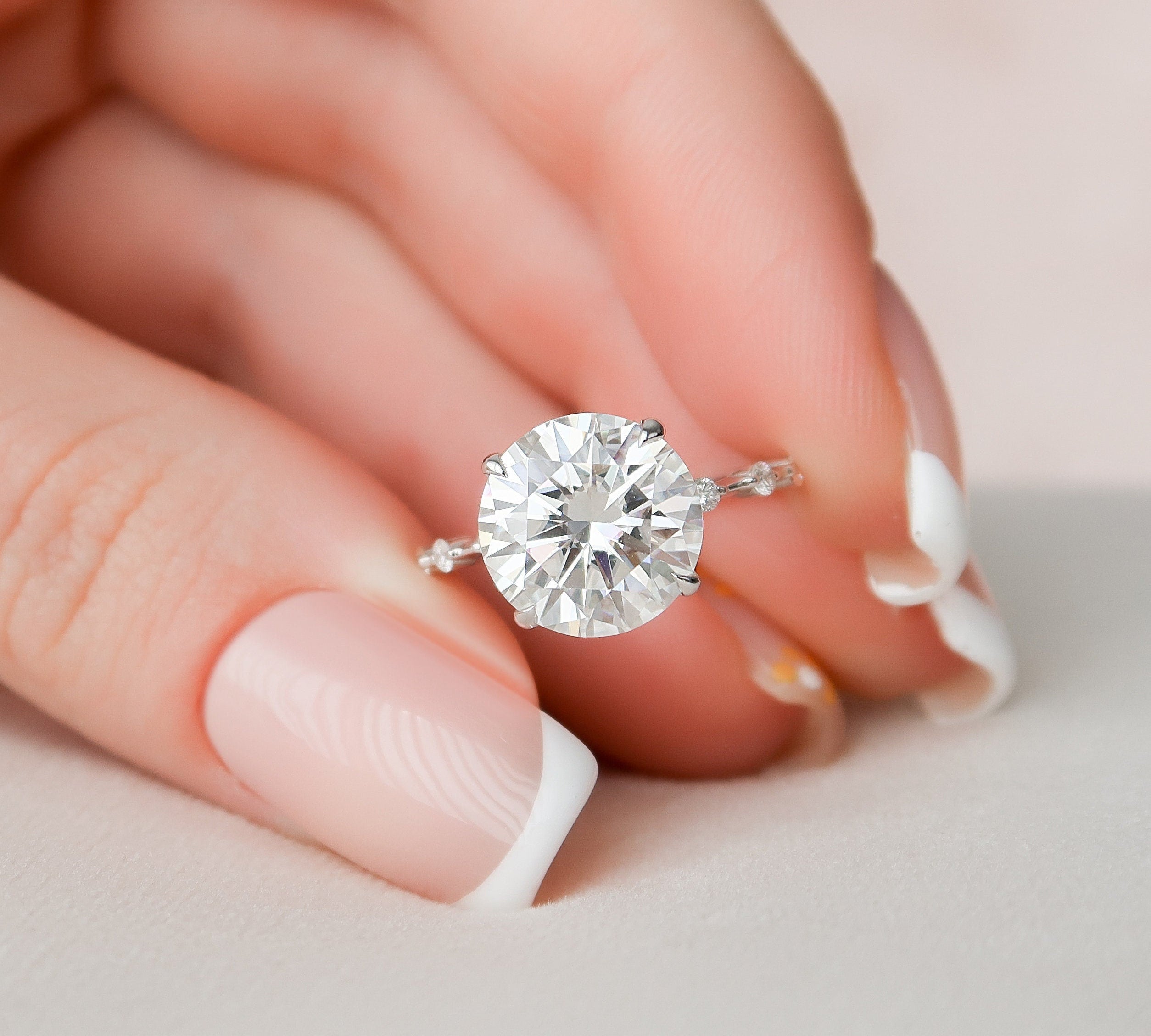 4.0 CT Round Cut Dainty Pave Setting Moissanite Engagement Ring 1