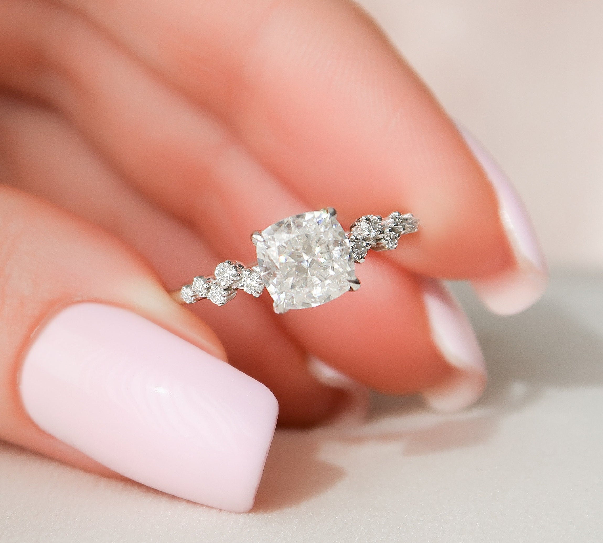 1.50 CT Cushion Pave Setting Moissanite Engagement Ring 1