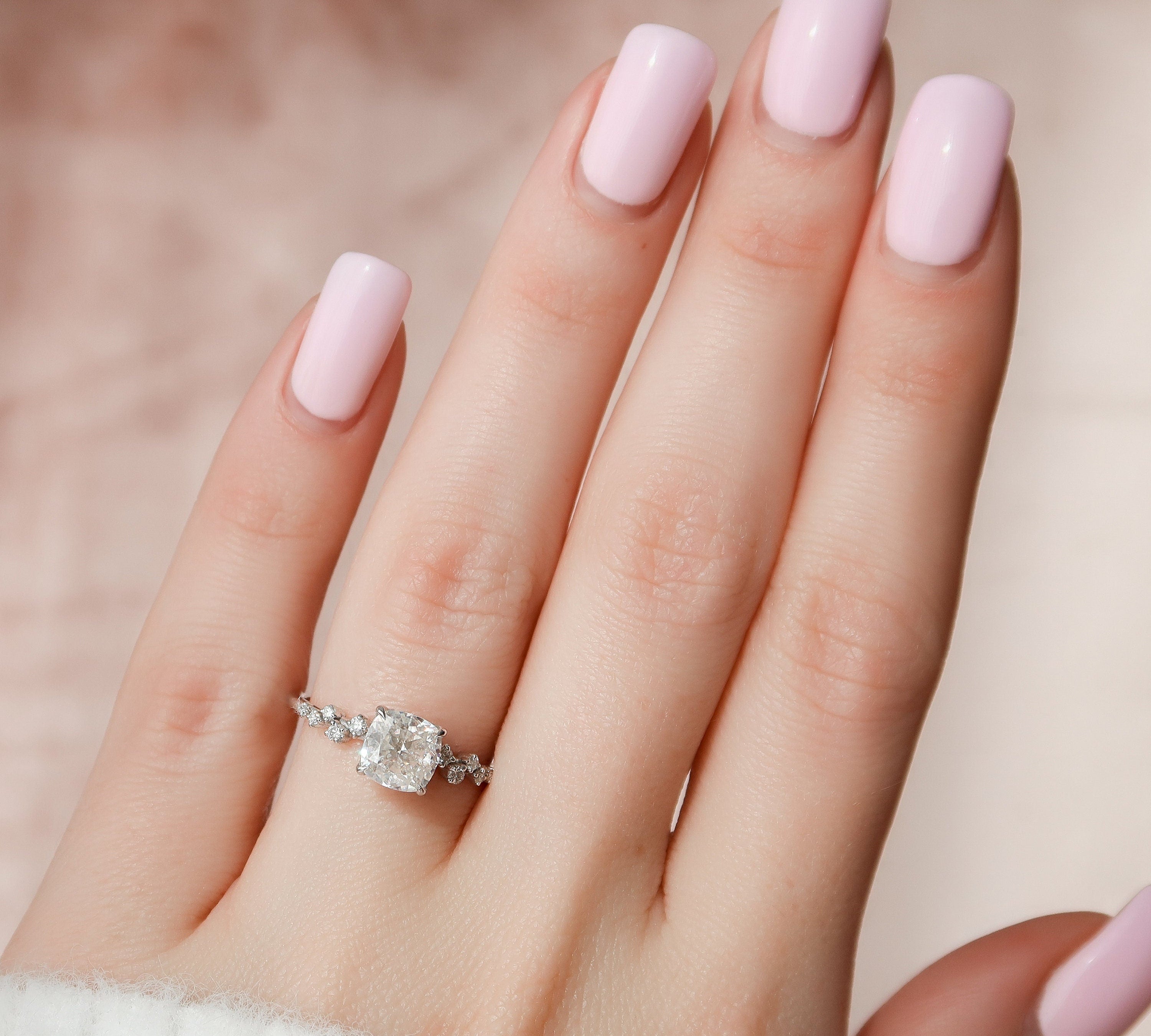 1.50 CT Cushion Pave Setting Moissanite Engagement Ring 3