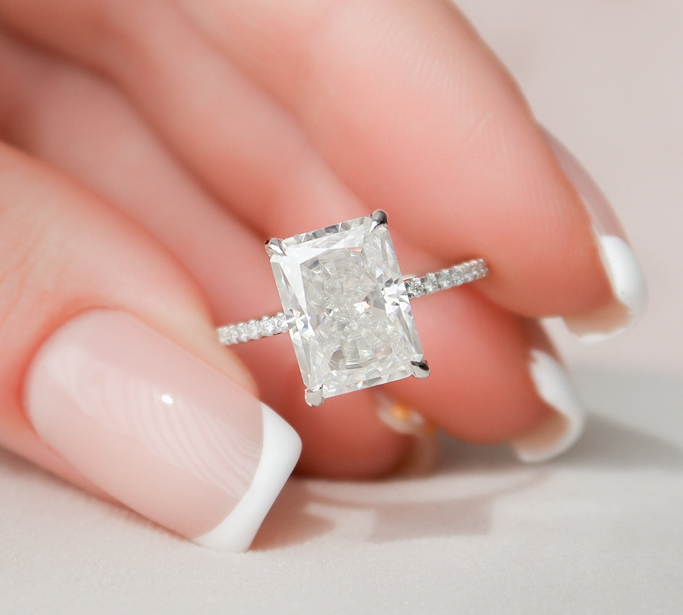 4.5 CT Radiant Hidden Halo Pave Moissanite Engagement Ring 1