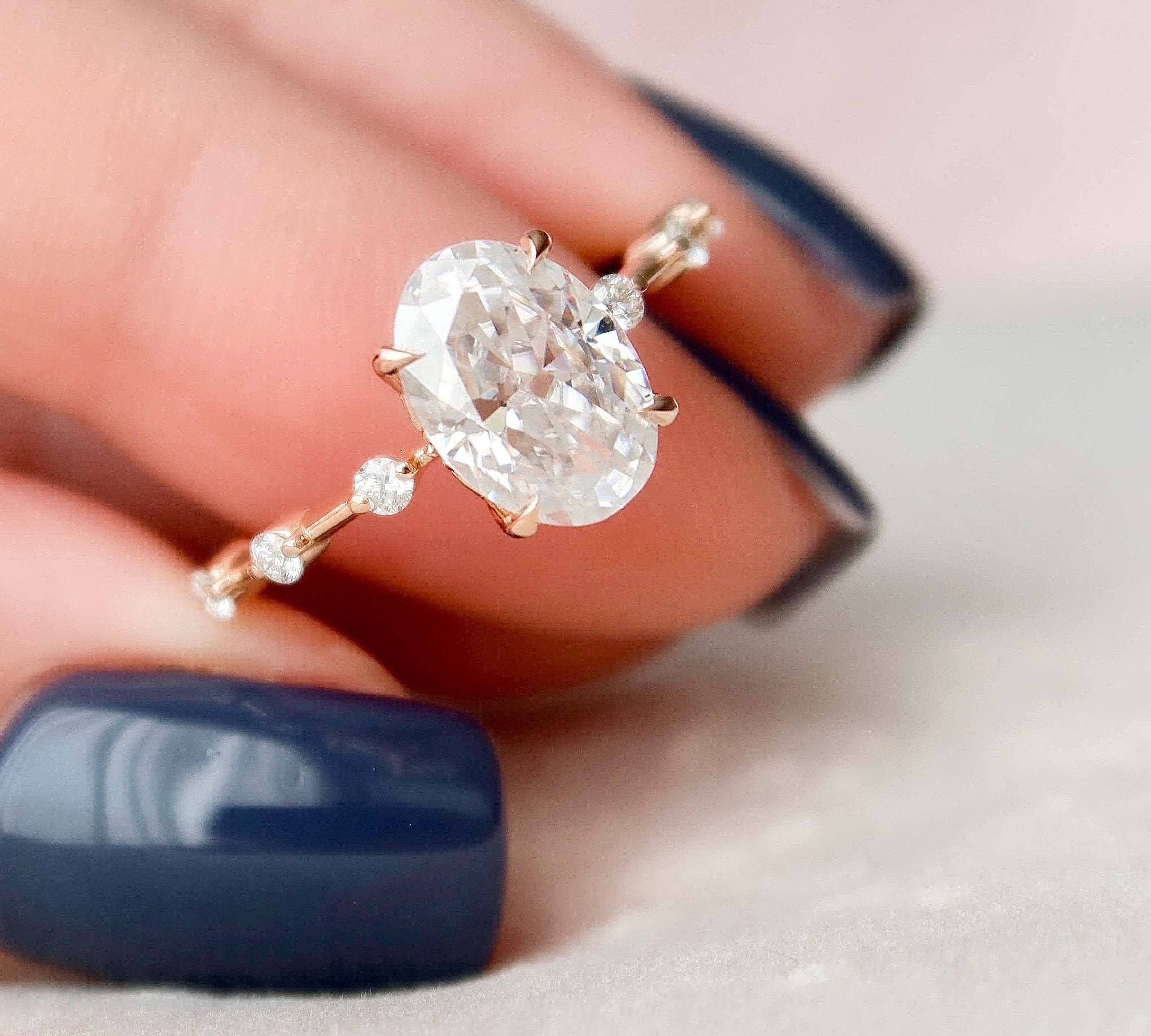 2.0 CT Oval Cut Dainty Pave Moissanite Engagement Ring 5