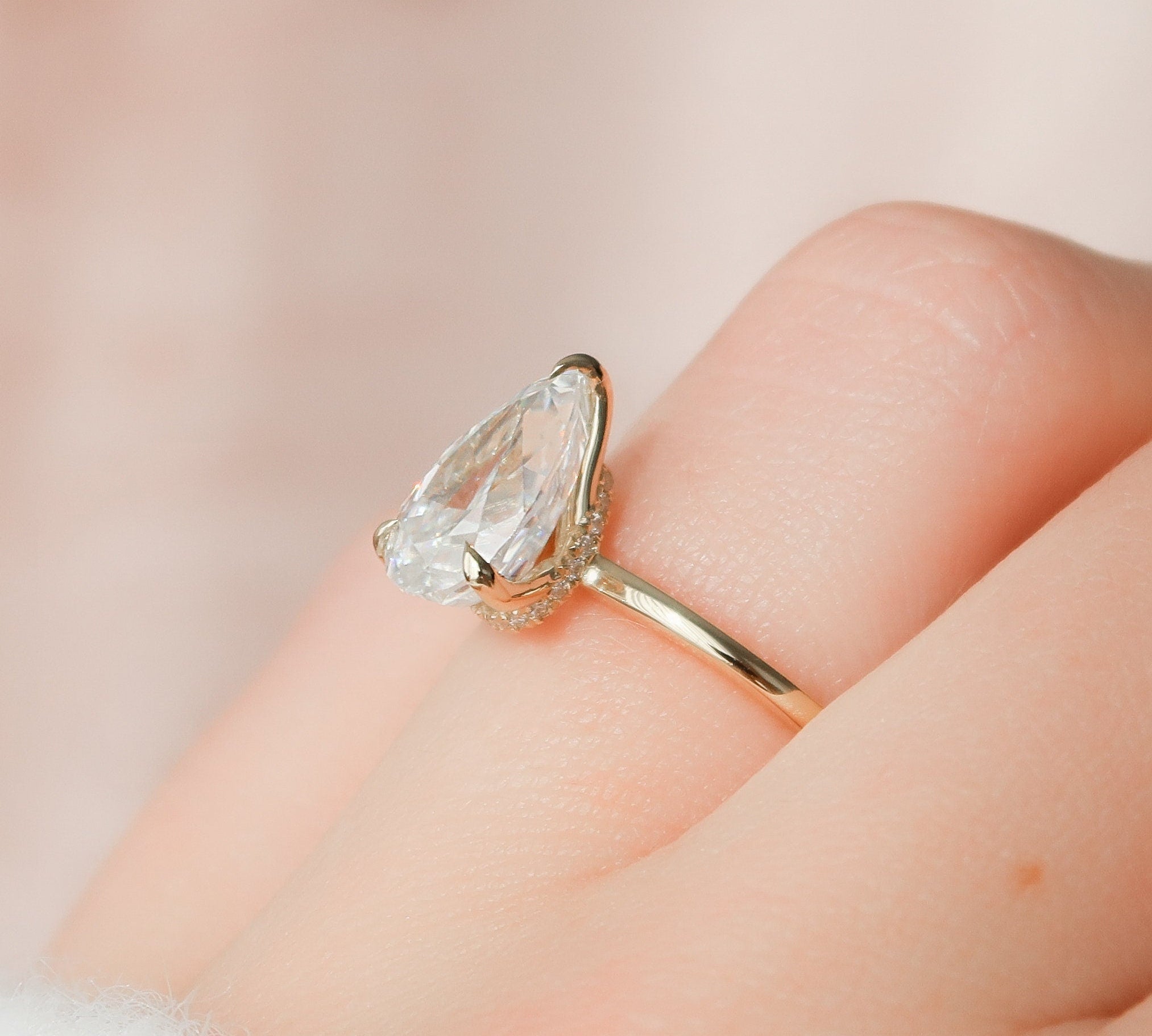 2.0 CT Pear Solitaire & Hidden Halo Setting Moissanite Engagement Ring 2