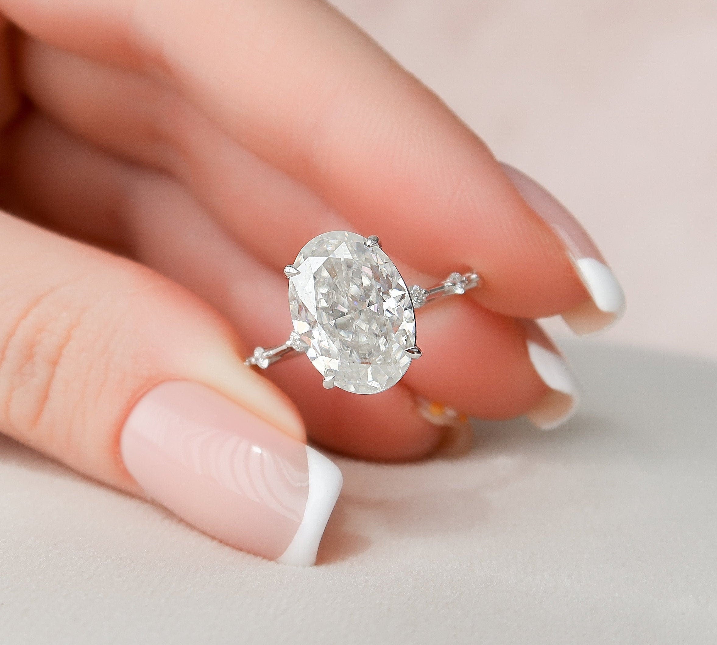 5.0 CT Oval Dainty Style Pave Moissanite Engagement Ring 1