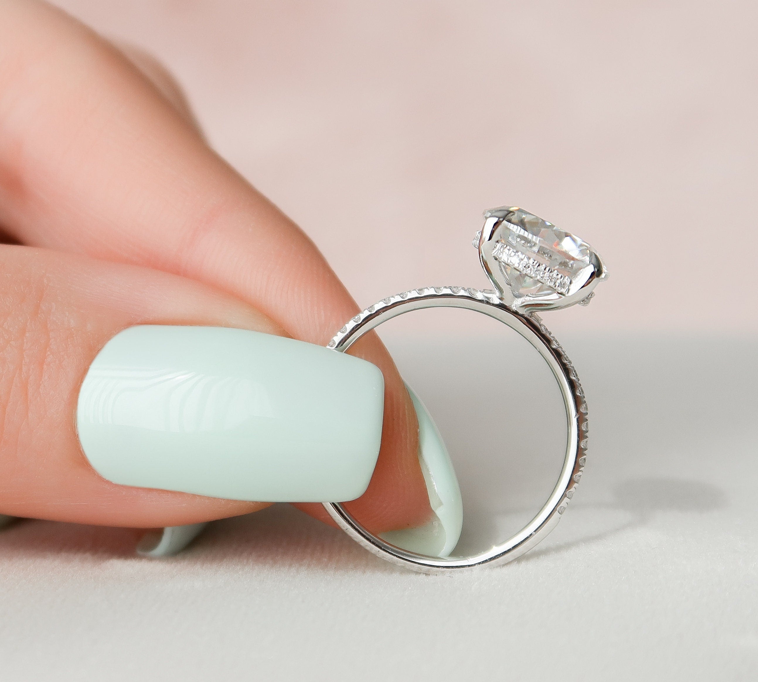 3.50 CT Round Hidden Halo & Pave Setting Moissanite Engagement Ring 3