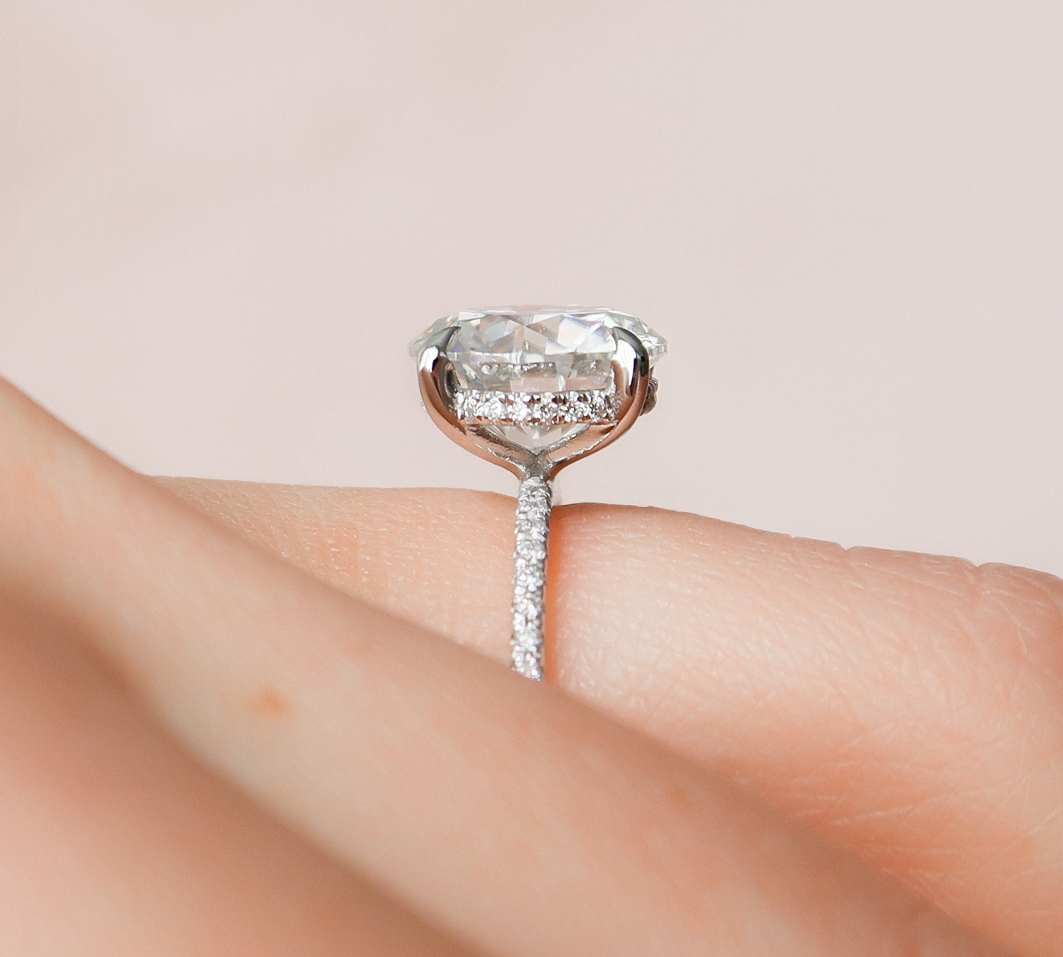 3.50 CT Round Hidden Halo & Pave Setting Moissanite Engagement Ring 2