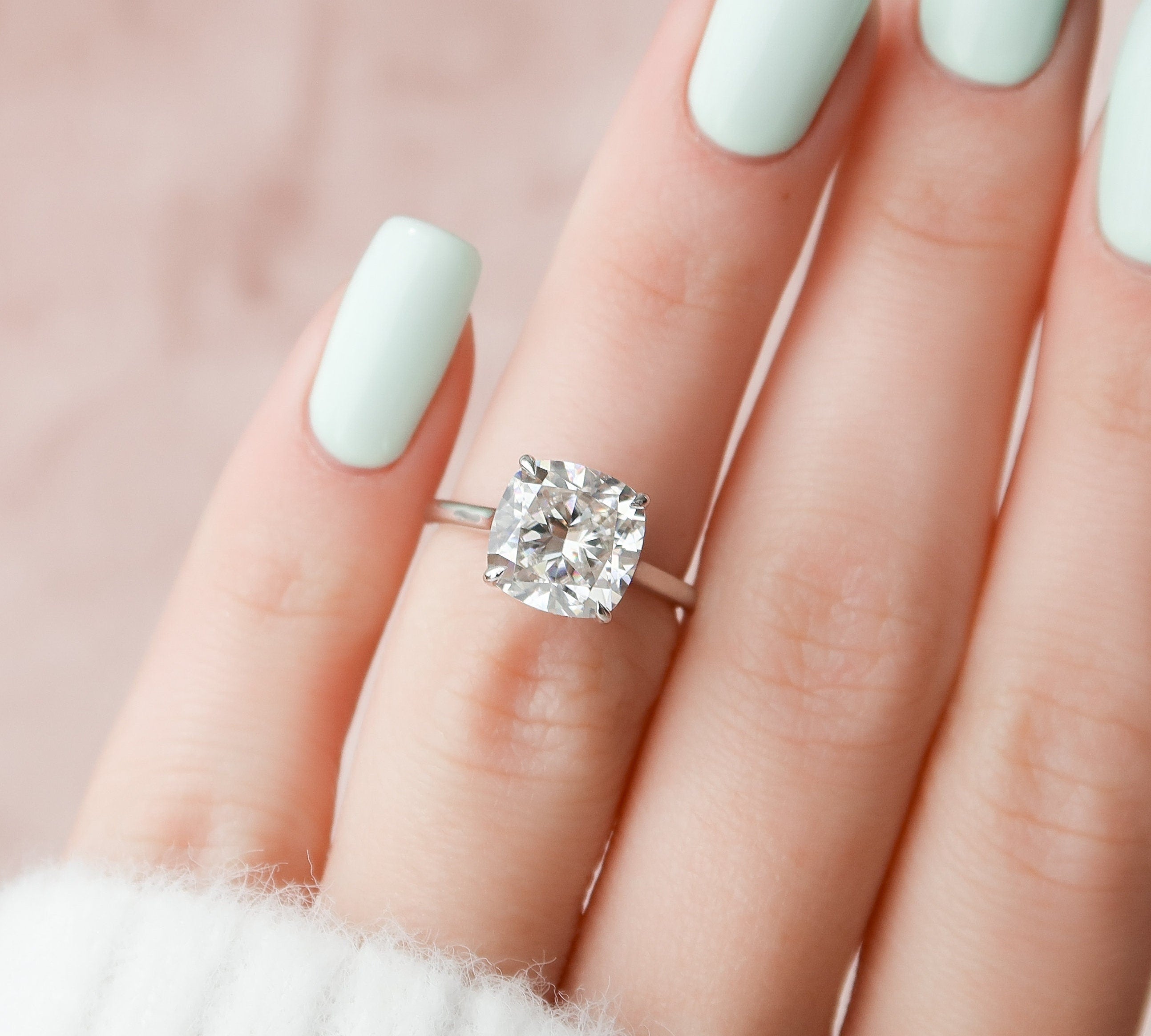 4.0 CT Cushion Cut Solitaire Style Moissanite Engagement Ring 3