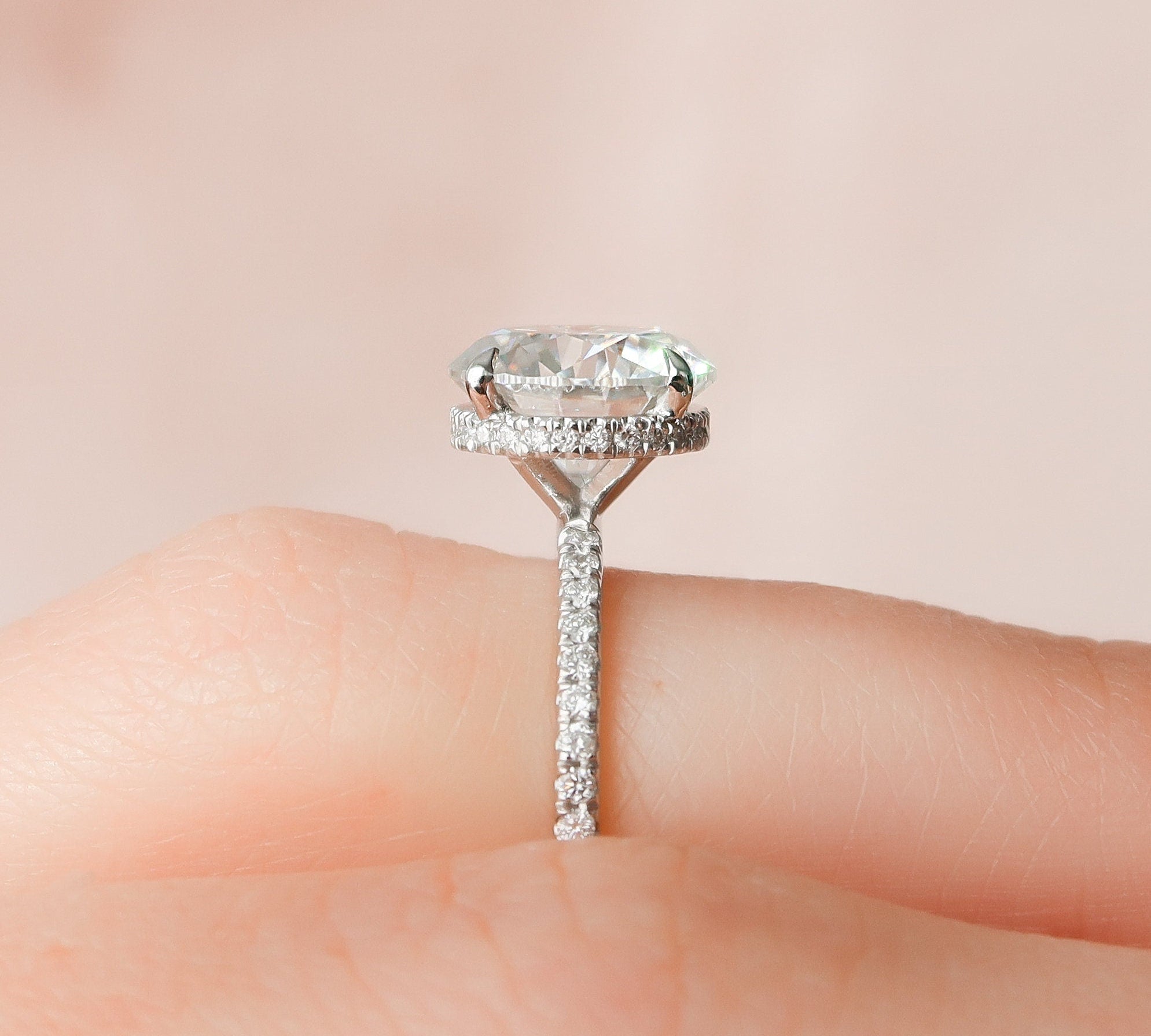 2.5 CT Round Pave & Hidden Halo Setting Moissanite Engagement Ring 2