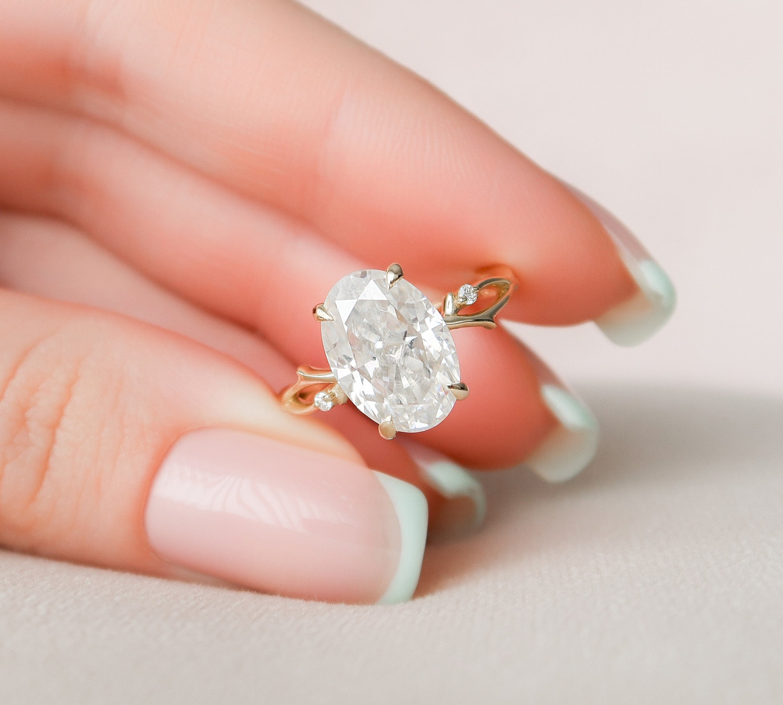 4.0 CT Oval Cut Twig Style Moissanite Engagement Ring 1