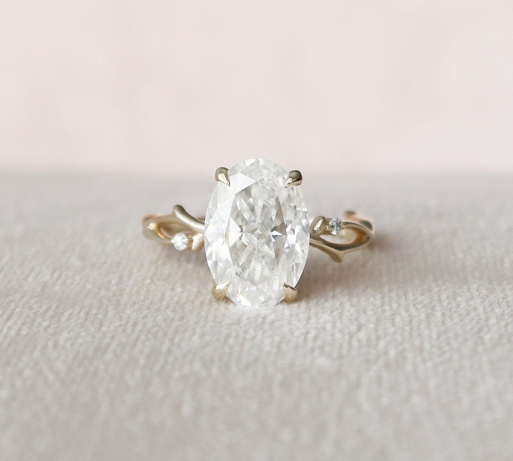 4.0 CT Oval Cut Twig Style Moissanite Engagement Ring 3