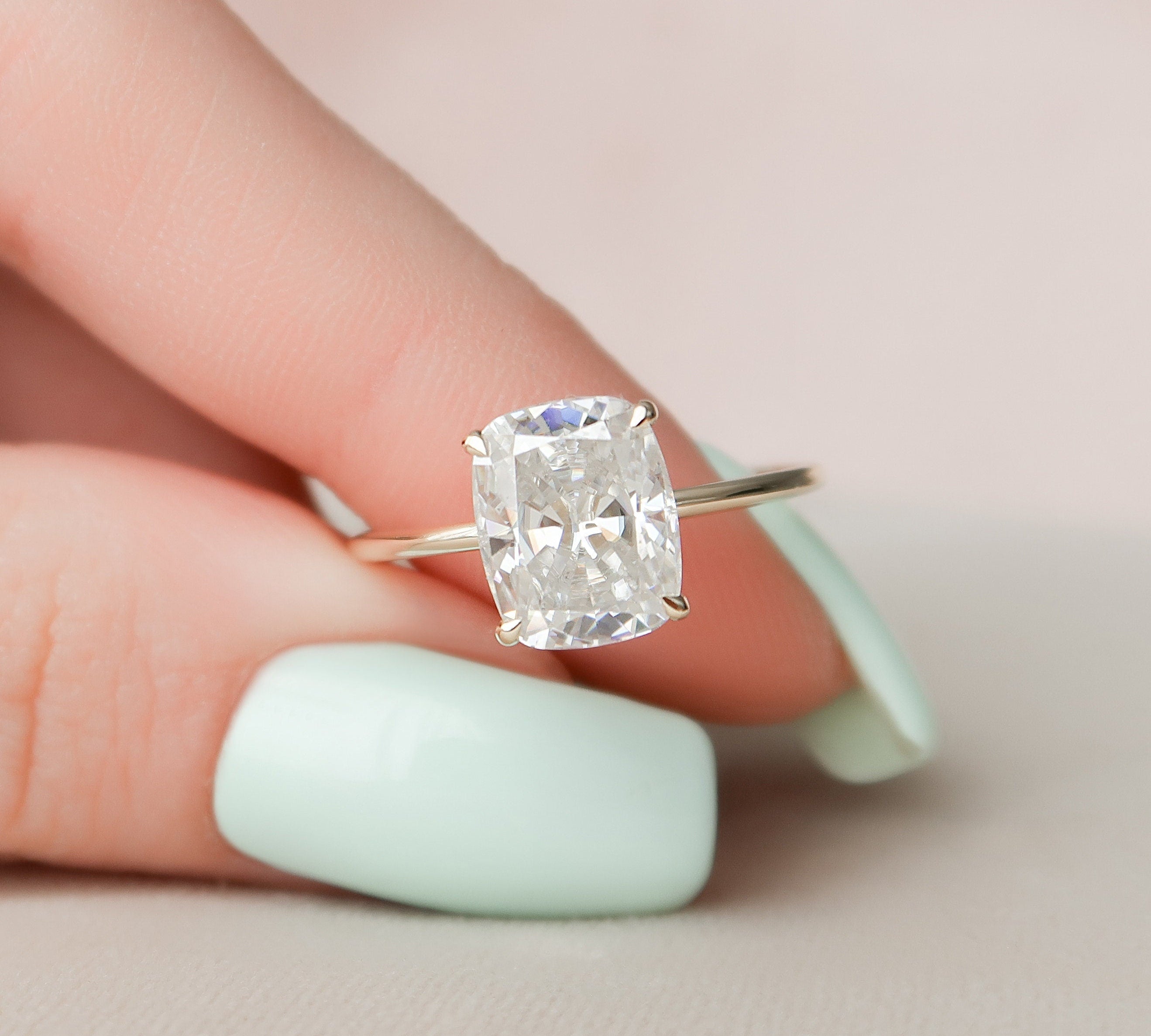 4.0 CT Cushion Solitaire Style Moissanite Engagement Ring 1