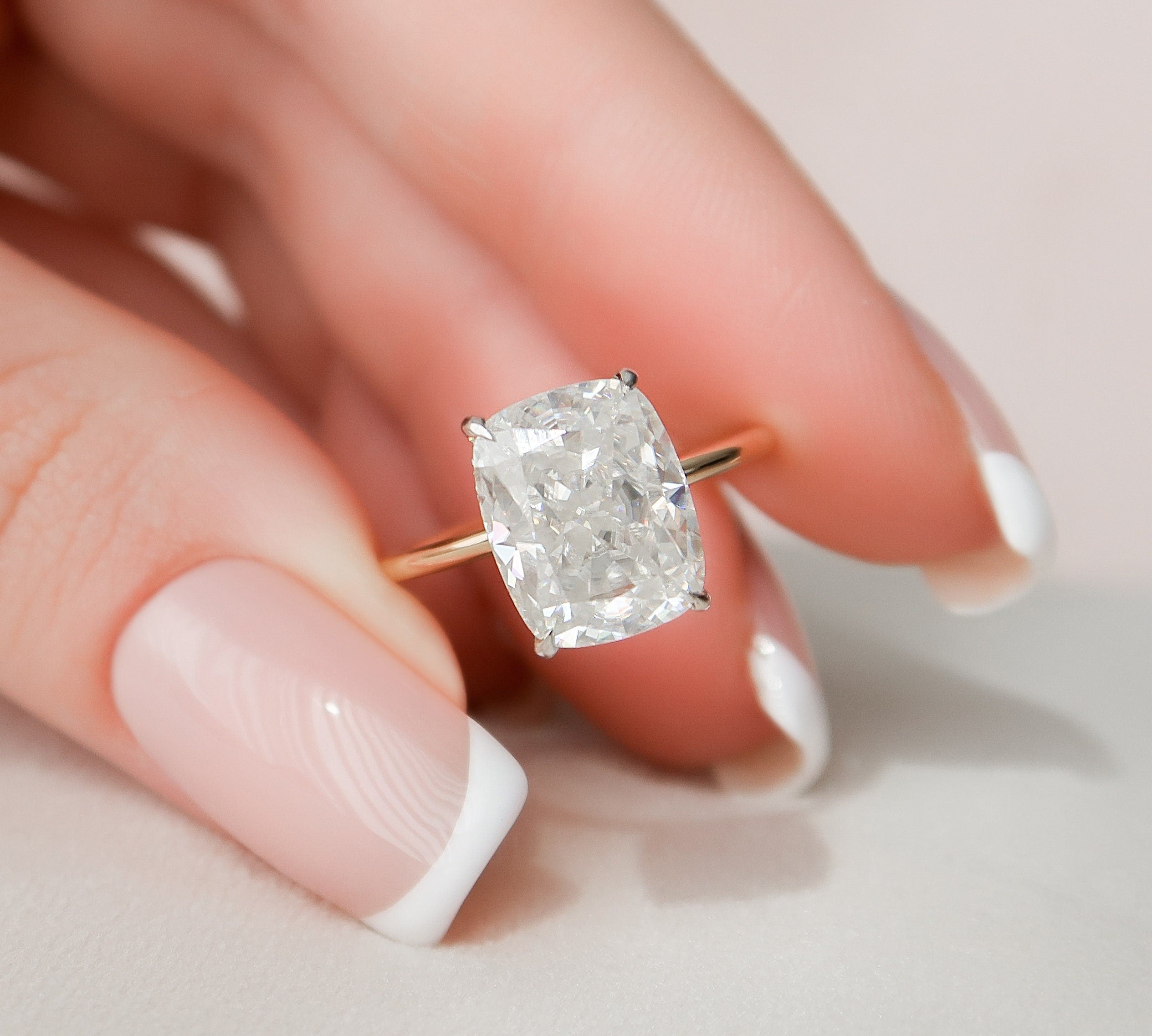 4.0 CT Cushion Cut Solitaire Style Moissanite Engagement Ring 1