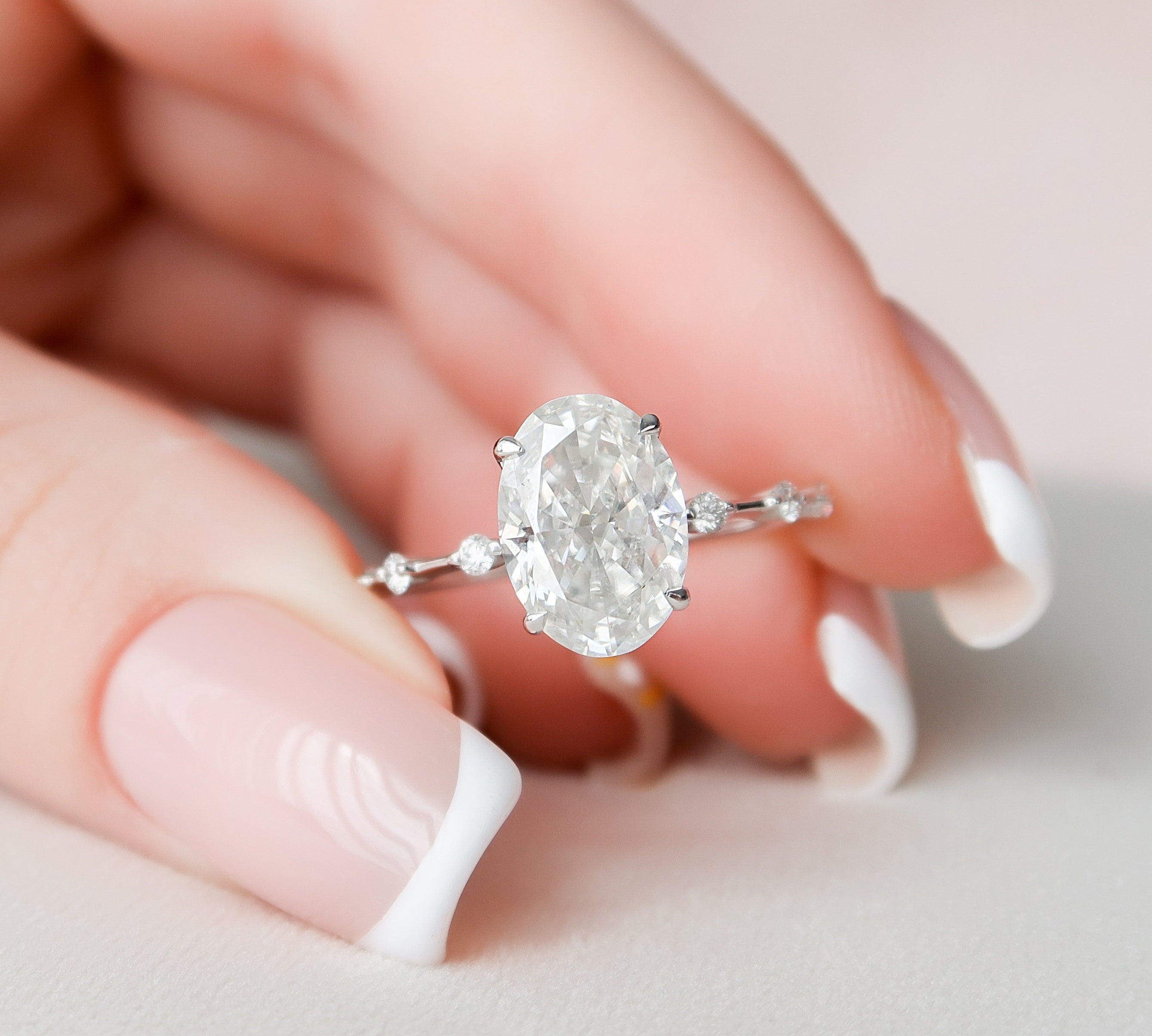 3.0 CT Oval Cut Dainty Pave Setting Moissanite Engagement Ring 3