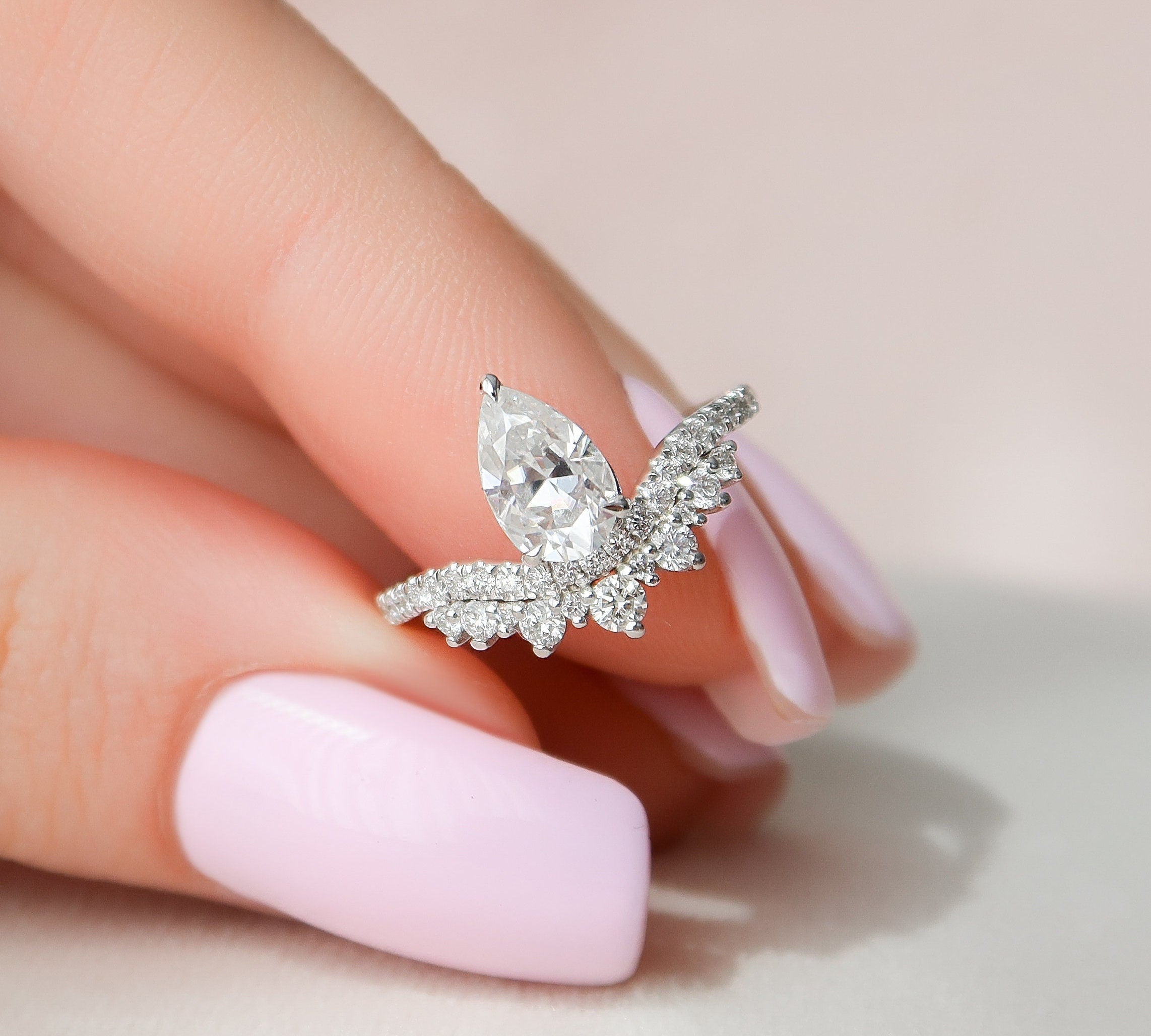 0.95 CT Pear Cut Art Deco Style Moissanite Engagement Ring 1