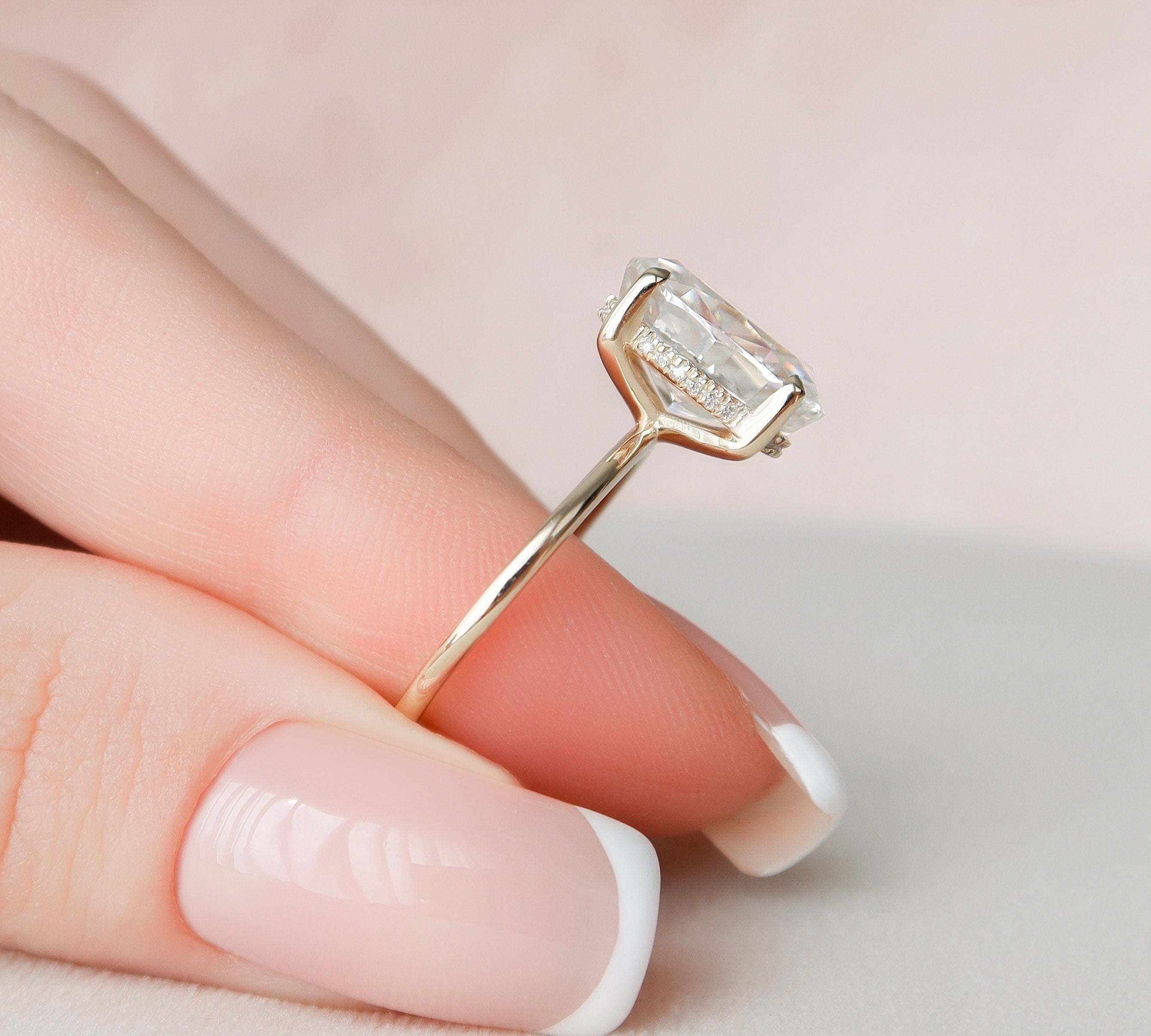 3.5 CT Oval Cut Solitaire Hidden Halo Moissanite Engagement Ring 3