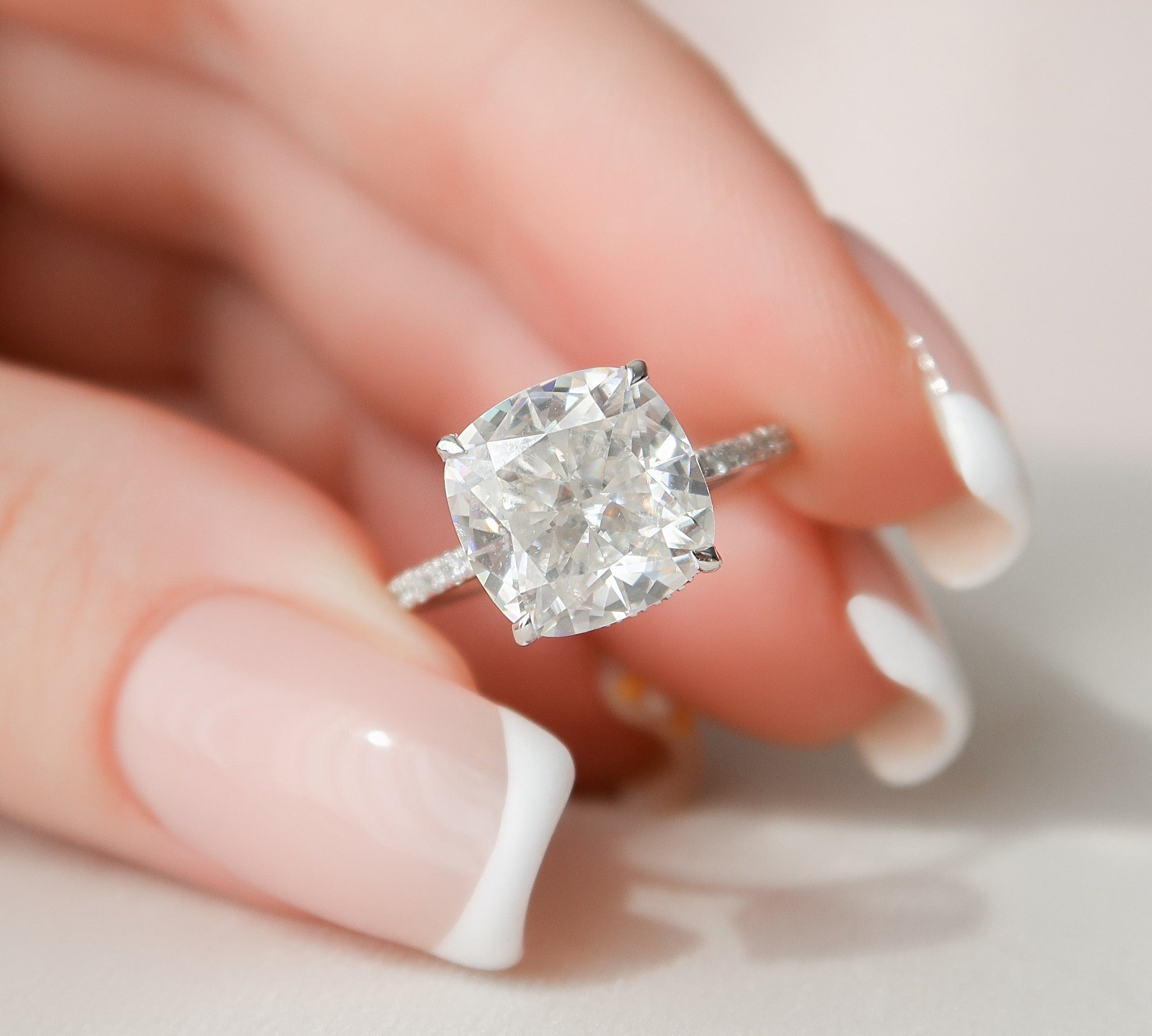 4.5 CT Cushion Hidden Halo & Pave Moissanite Engagement Ring 1