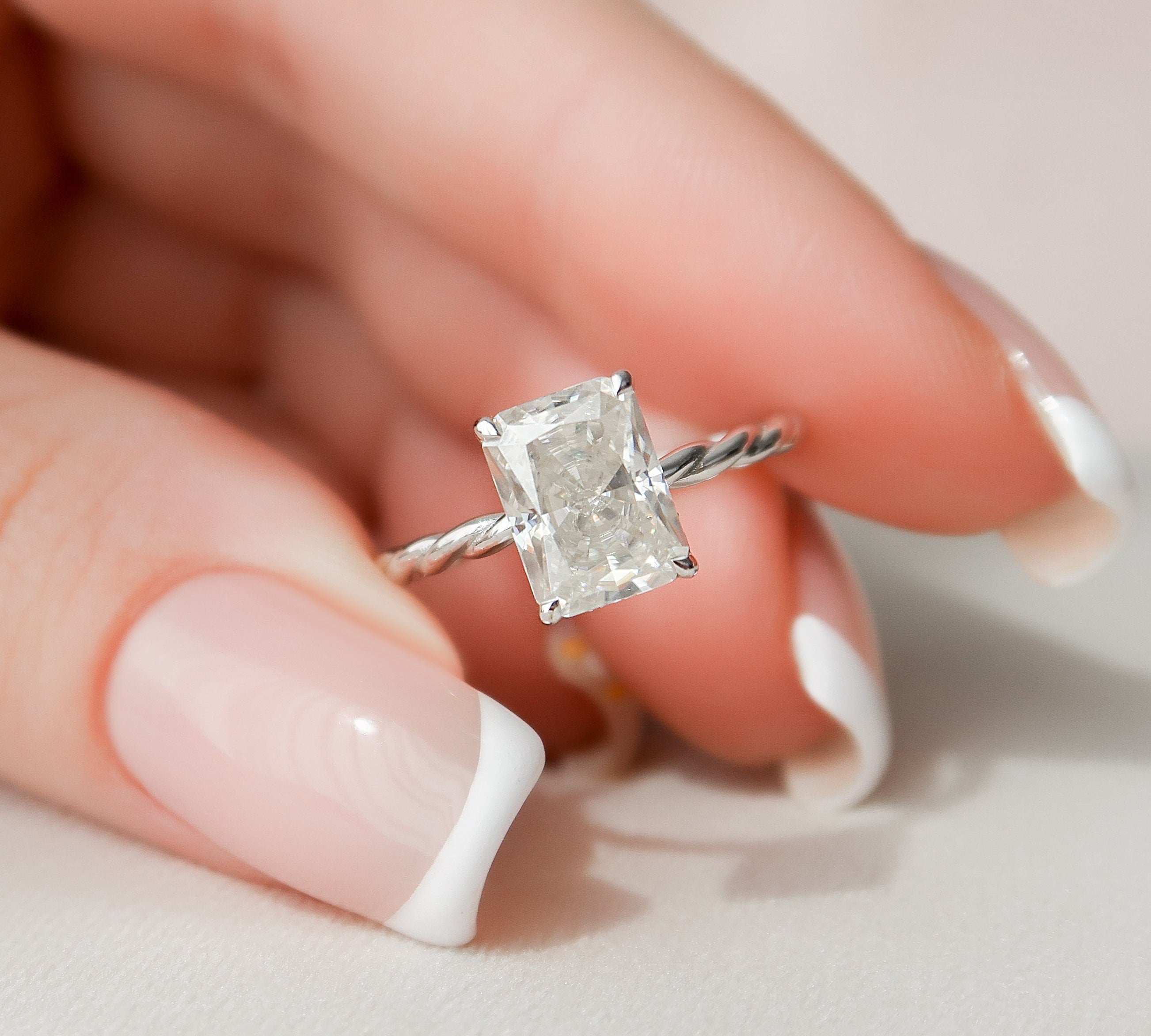 2.5 CT Radiant Hidden Halo Twisted Band Moissanite Engagement Ring 1