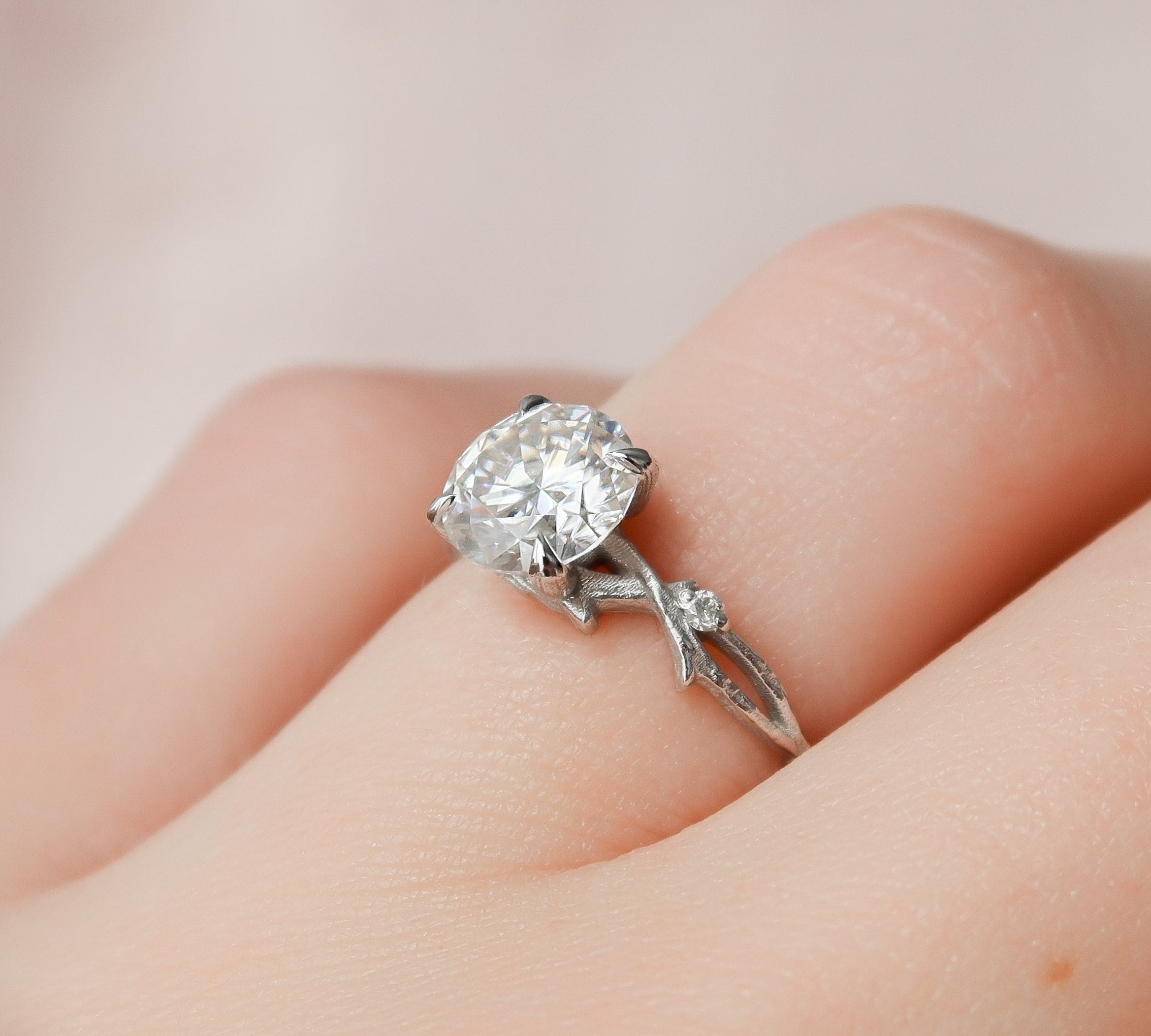 1.50 CT Round Twig Style Moissanite Engagement Ring 3