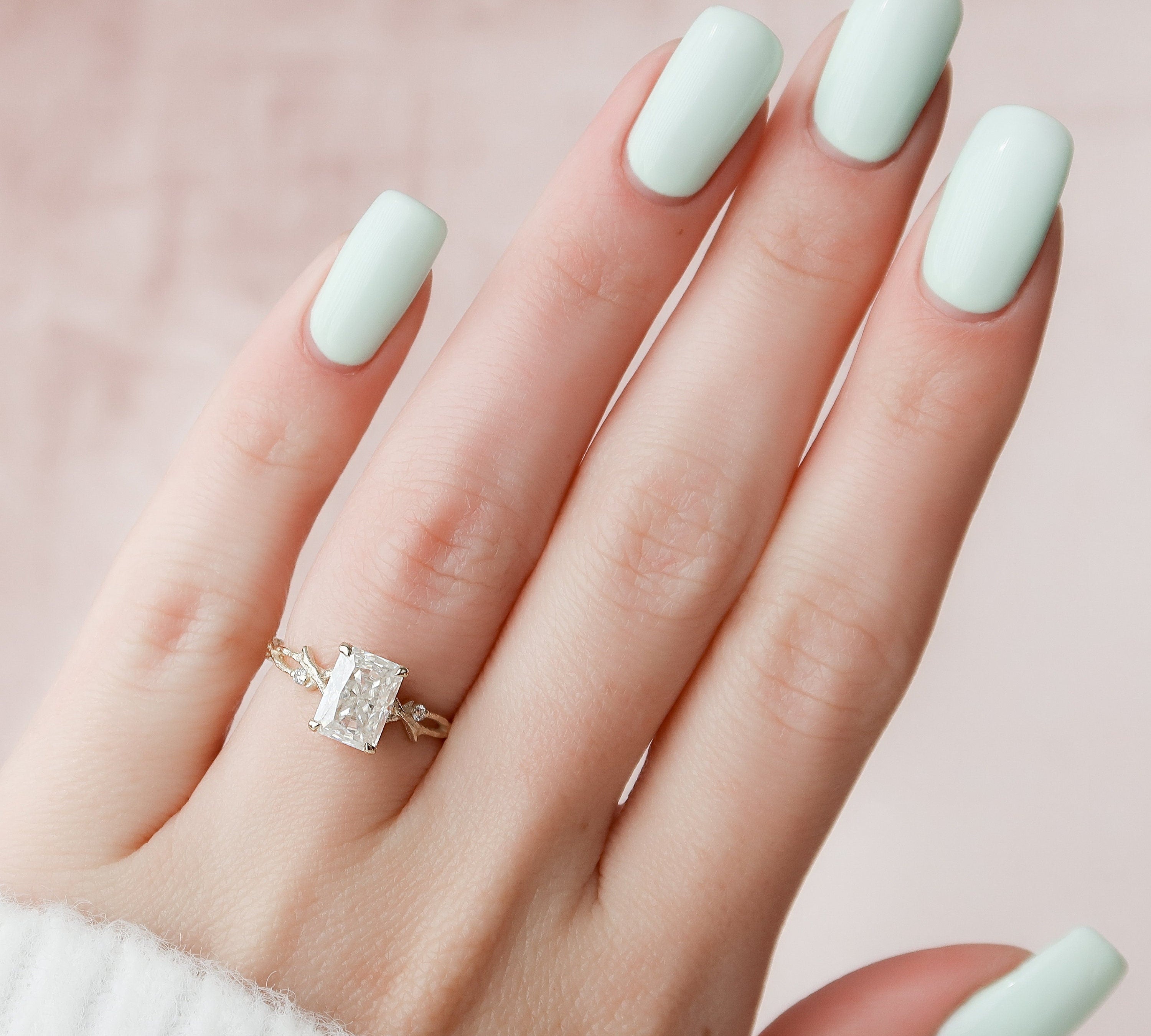 2.0 CT Radiant Solitaire & Twig Pave Moissanite Engagement Ring 2