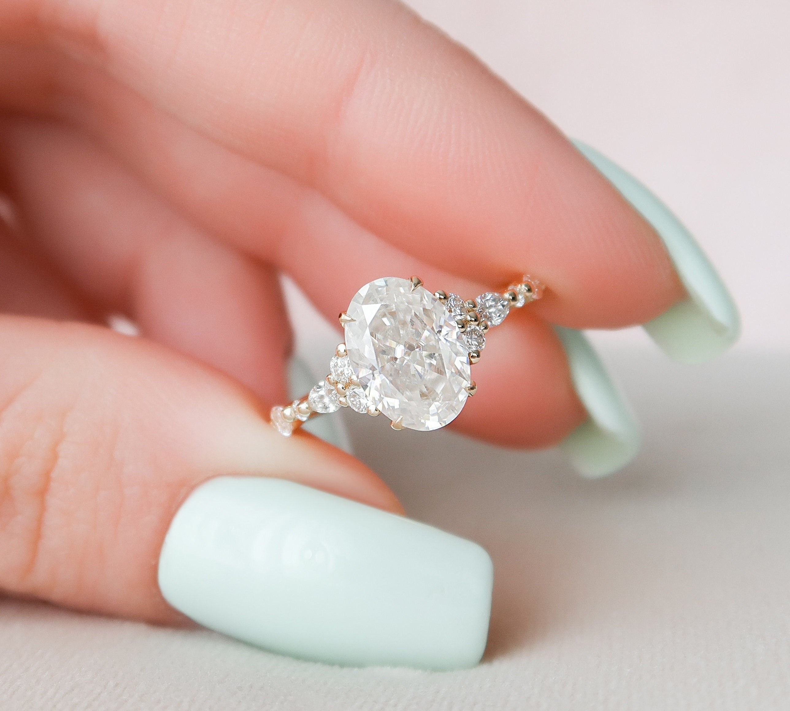 2.0 CT Oval Cluster Art Deco Style Moissanite Engagement Ring 1