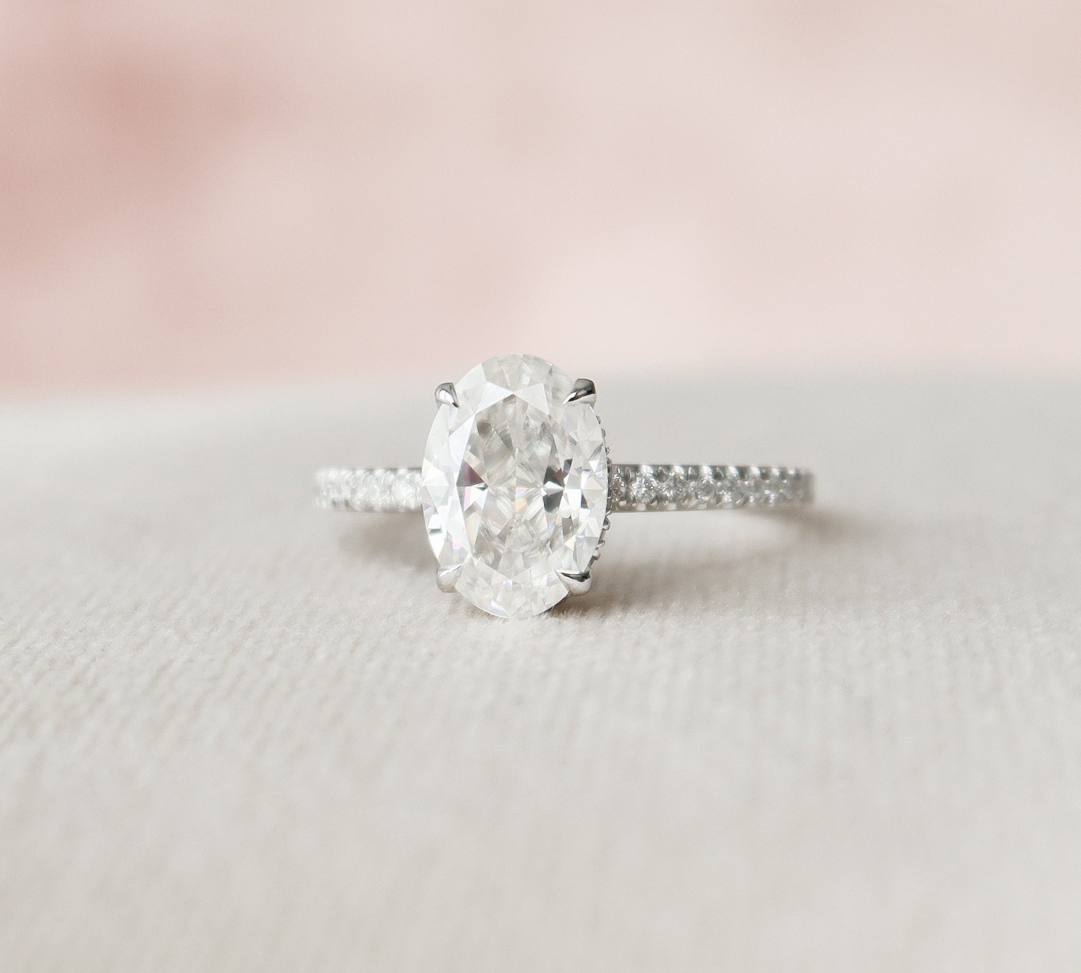 1.5 CT Oval Hidden Halo Pave Moissanite Engagement Ring 2