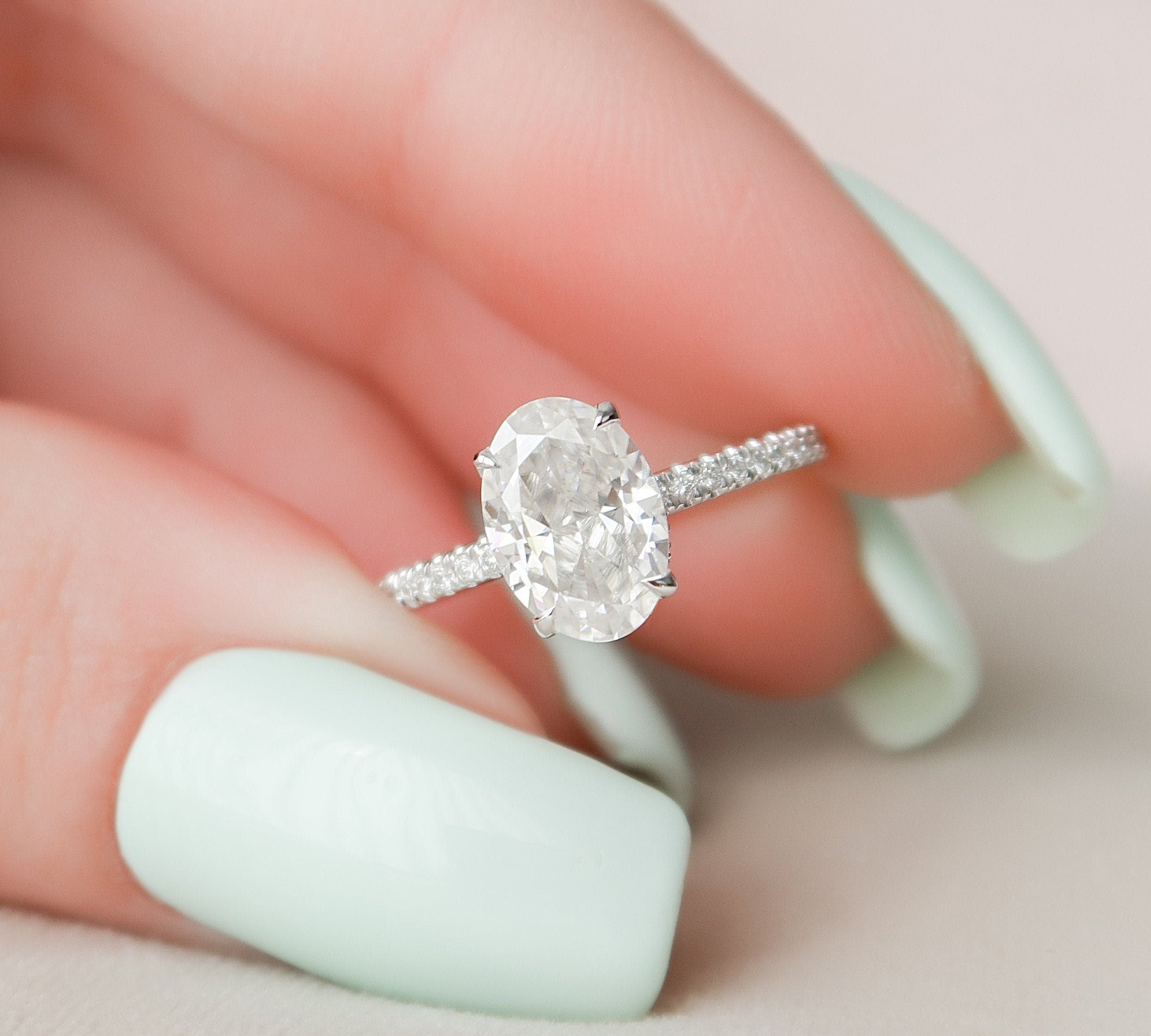 1.5 CT Oval Hidden Halo Pave Moissanite Engagement Ring 1