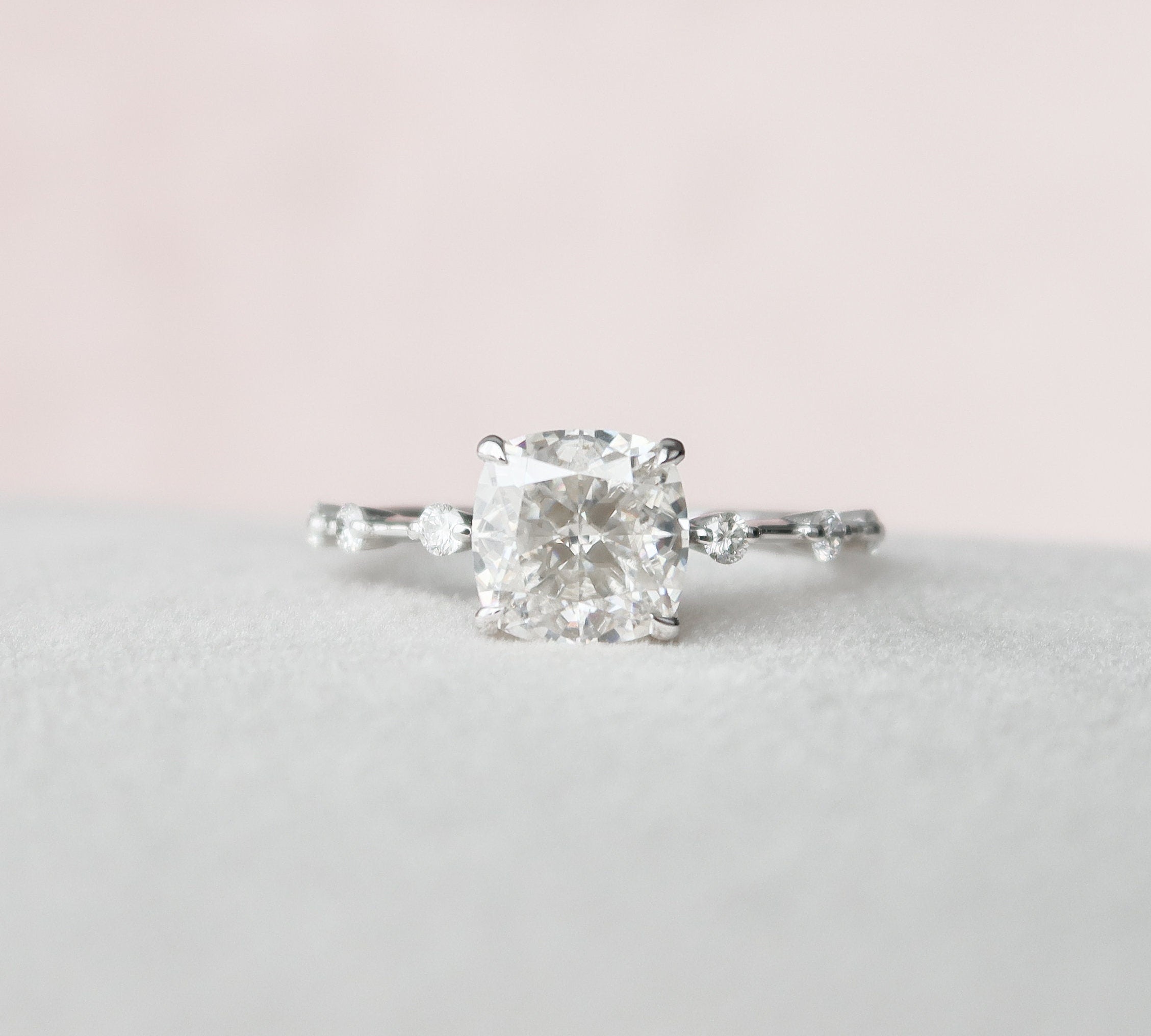 2.0 CT Cushion Dainty Pave  Moissanite Engagement Ring 2