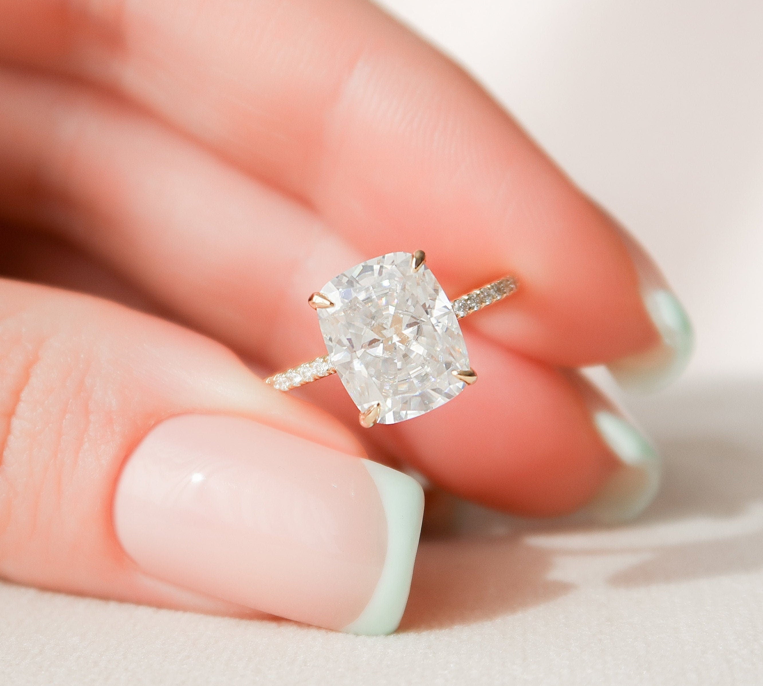 4.50 CT Cushion Pave & Hidden Halo Style Moissanite Engagement Ring 1