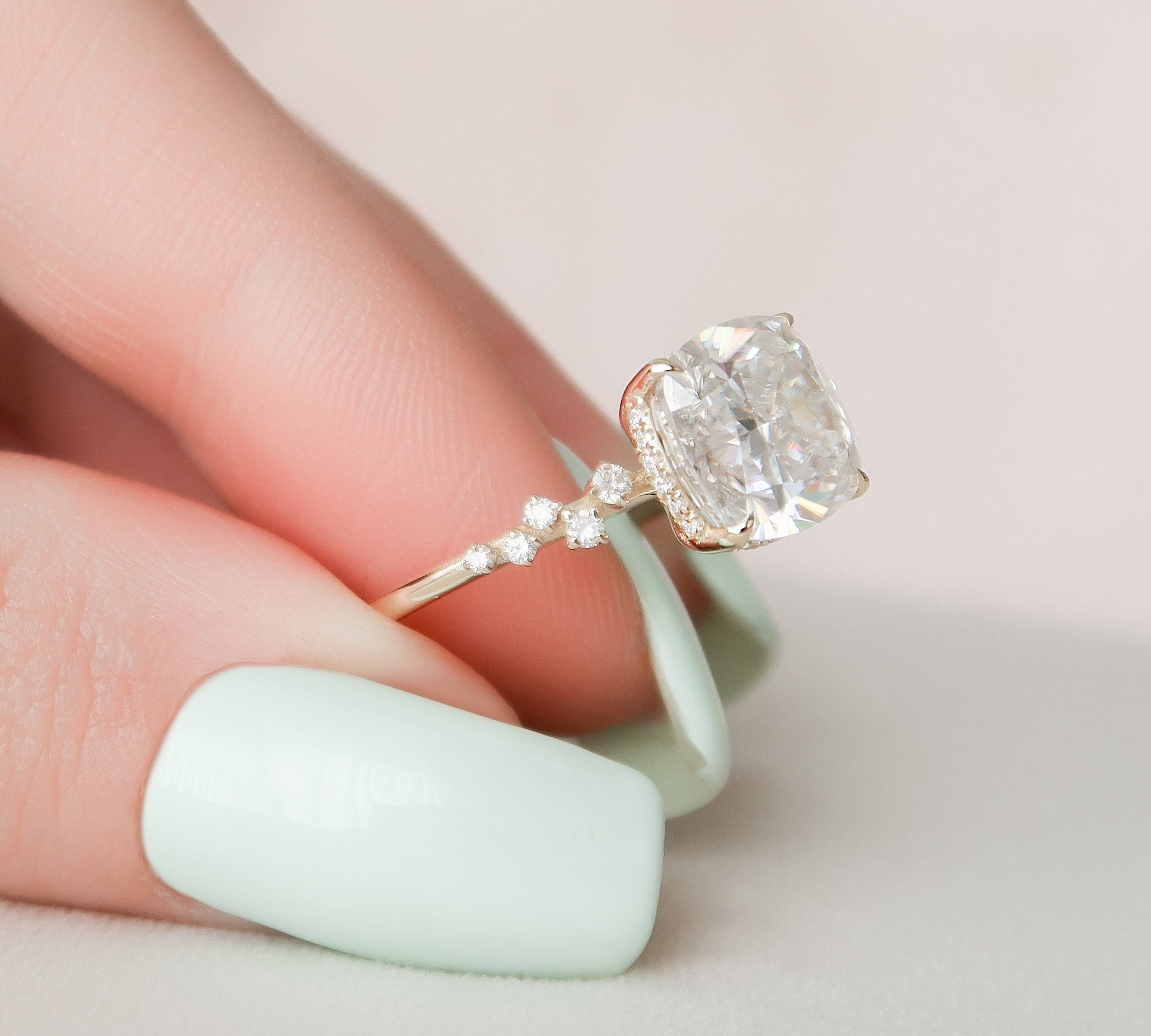 4.0 CT Cushion Cluster Style Moissanite Engagement Ring 2