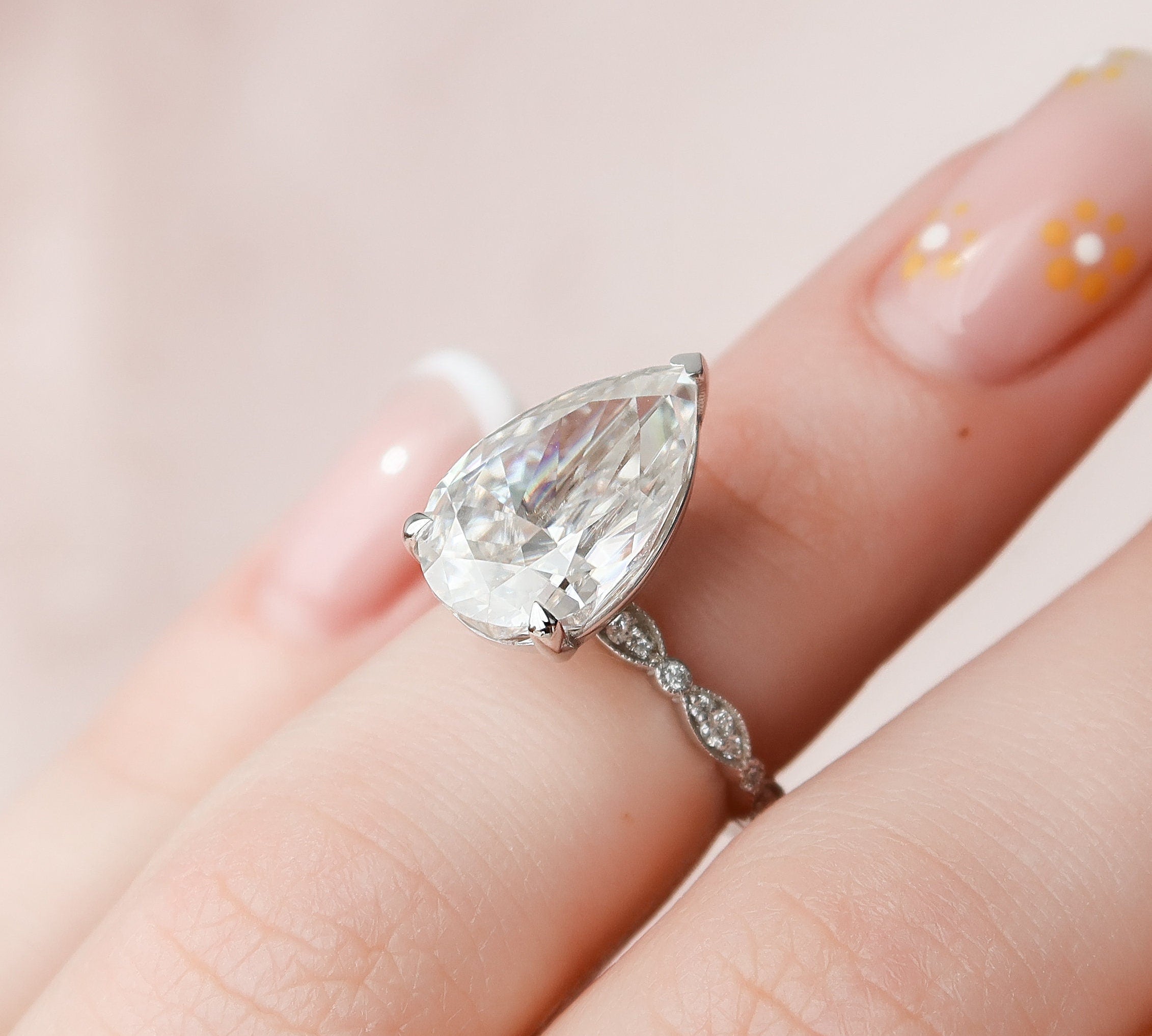 4.5 CT Pear Milgrain Pave Vintage Style Moissanite Engagement Ring 3