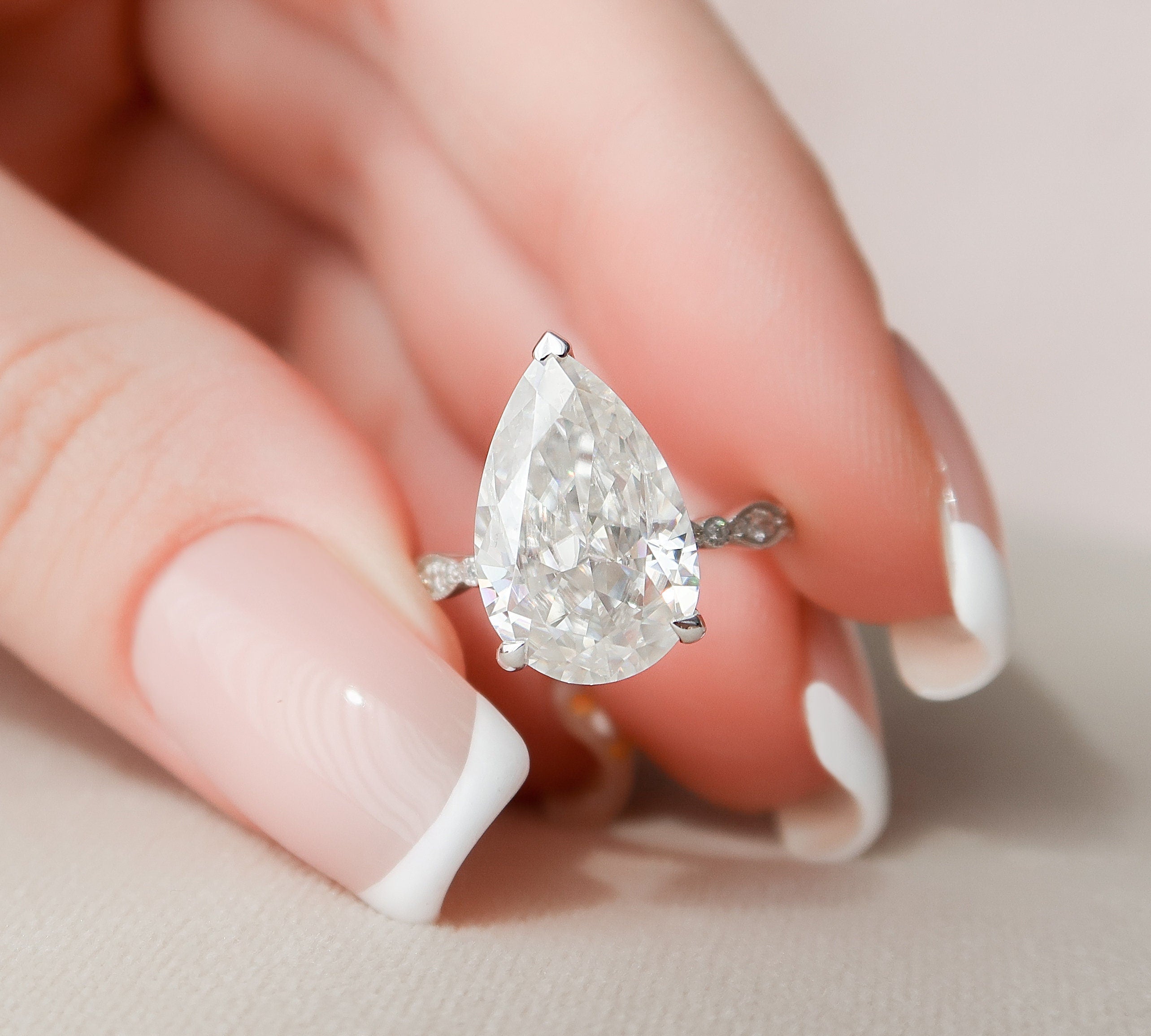 4.5 CT Pear Milgrain Pave Vintage Style Moissanite Engagement Ring 1