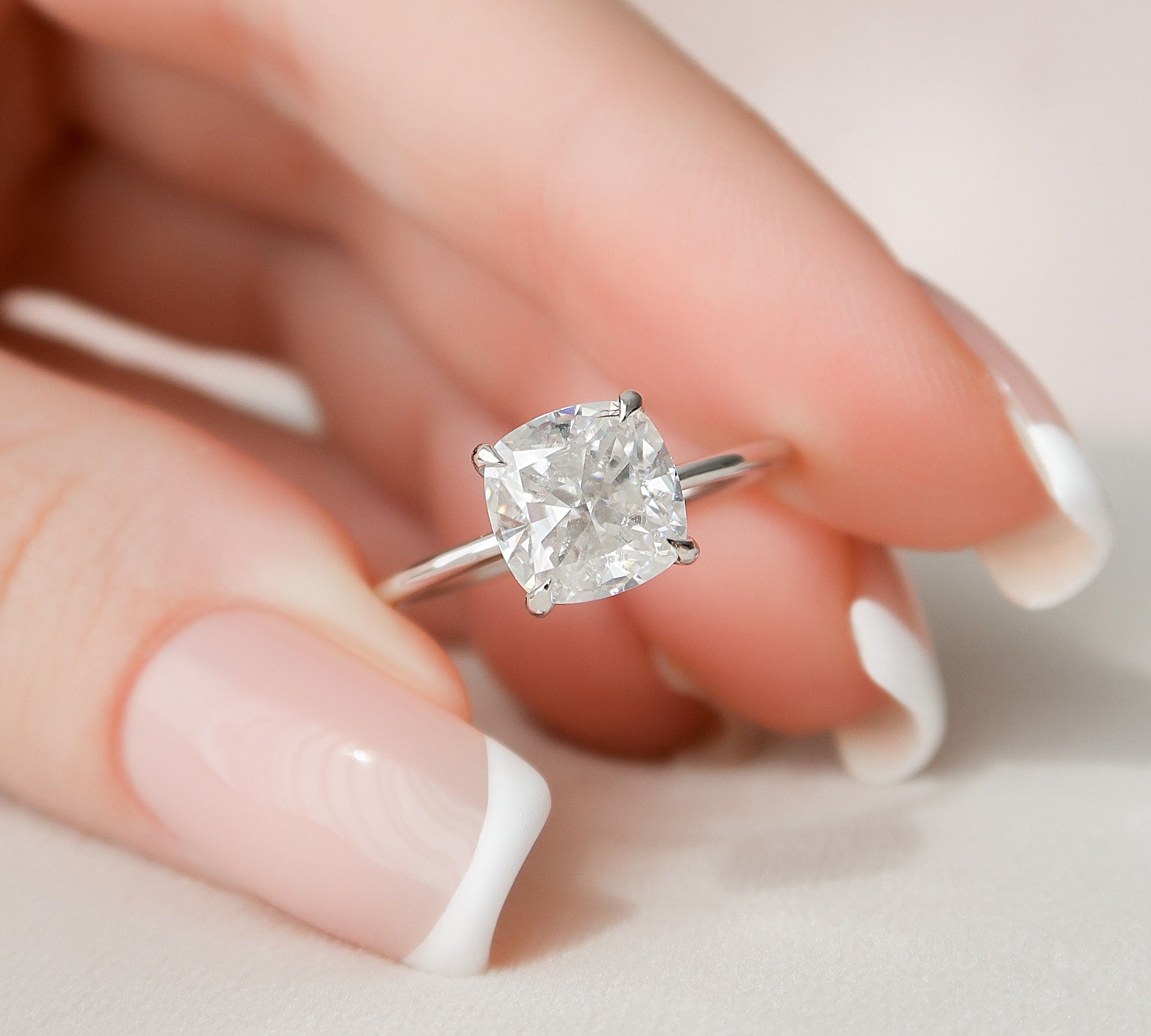 3.0 CT Cushion Hidden Halo Moissanite Engagement Ring 1