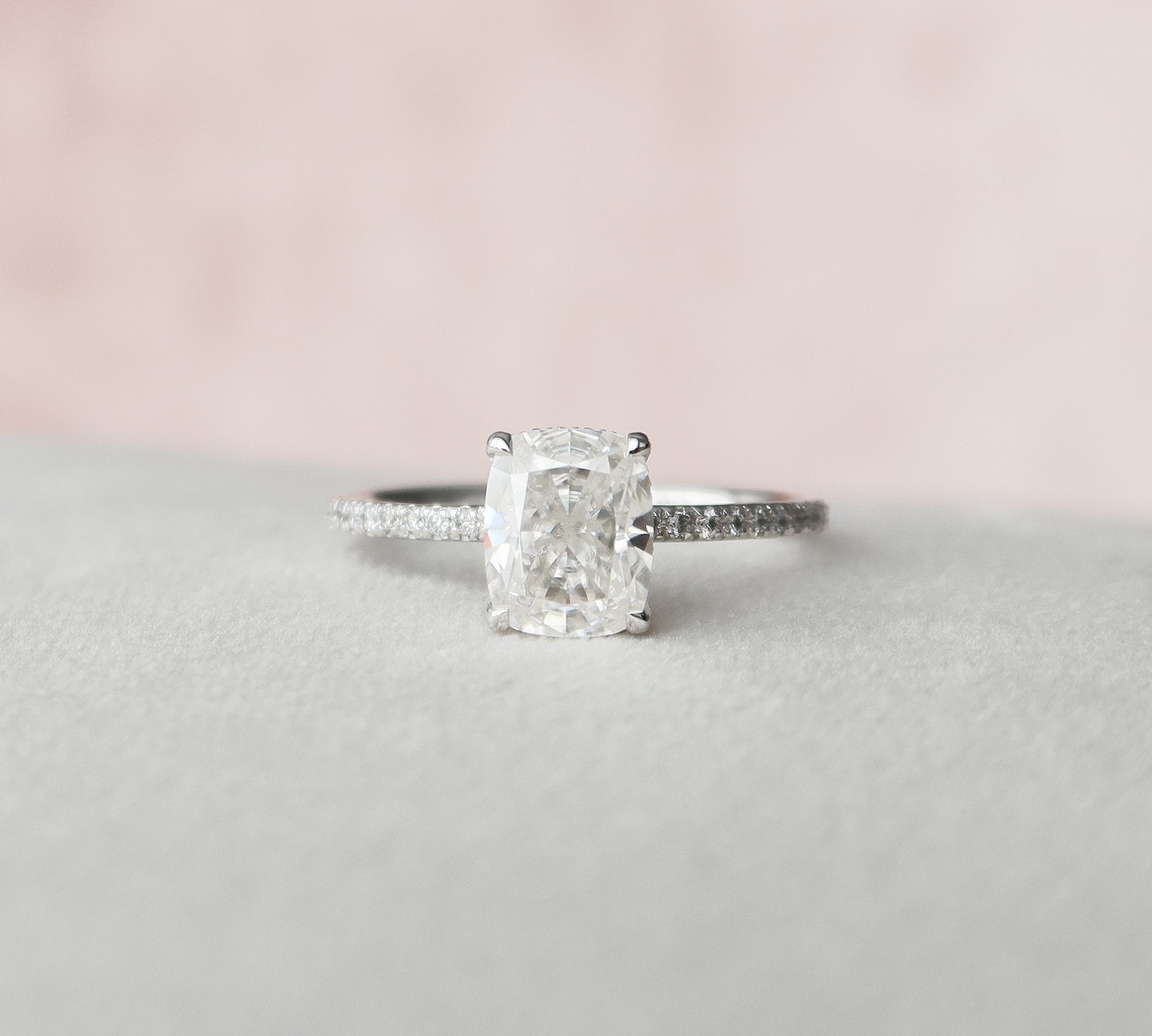 2.0 CT Cushion Hidden Halo & Pave Moissanite Engagement Ring 3