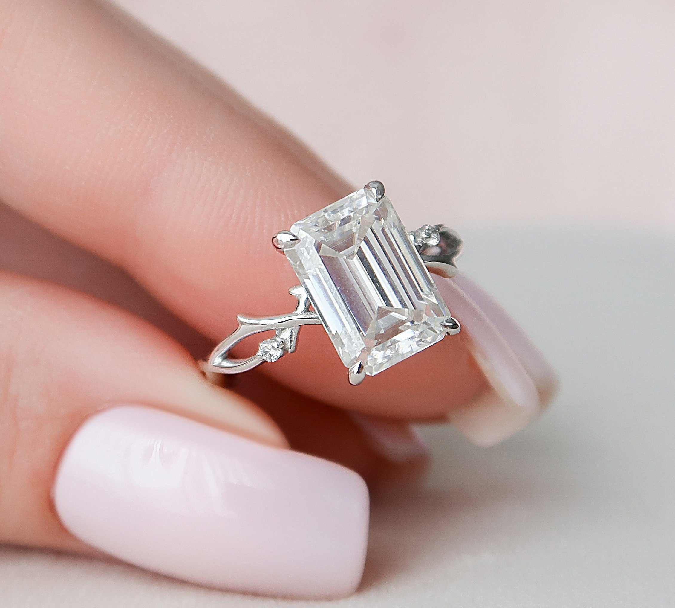 4.0 CT Emerald Twig Pave Setting Moissanite Engagement Ring 2