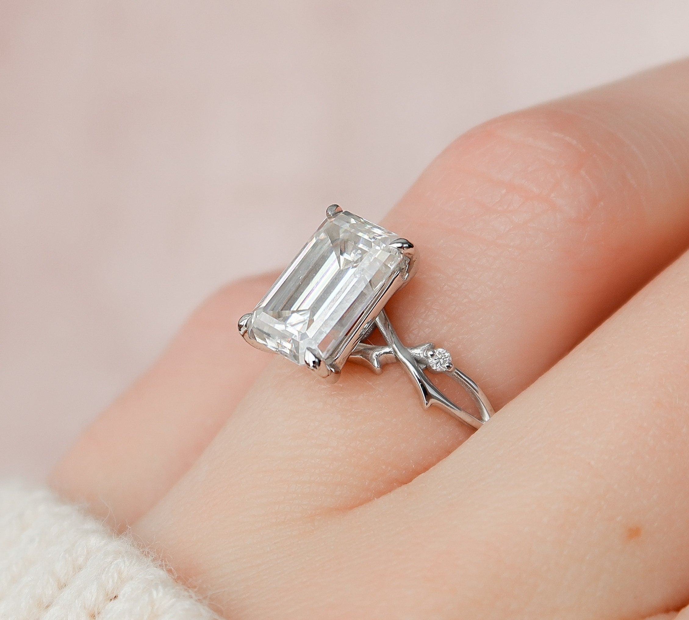 4.0 CT Emerald Twig Pave Setting Moissanite Engagement Ring 3