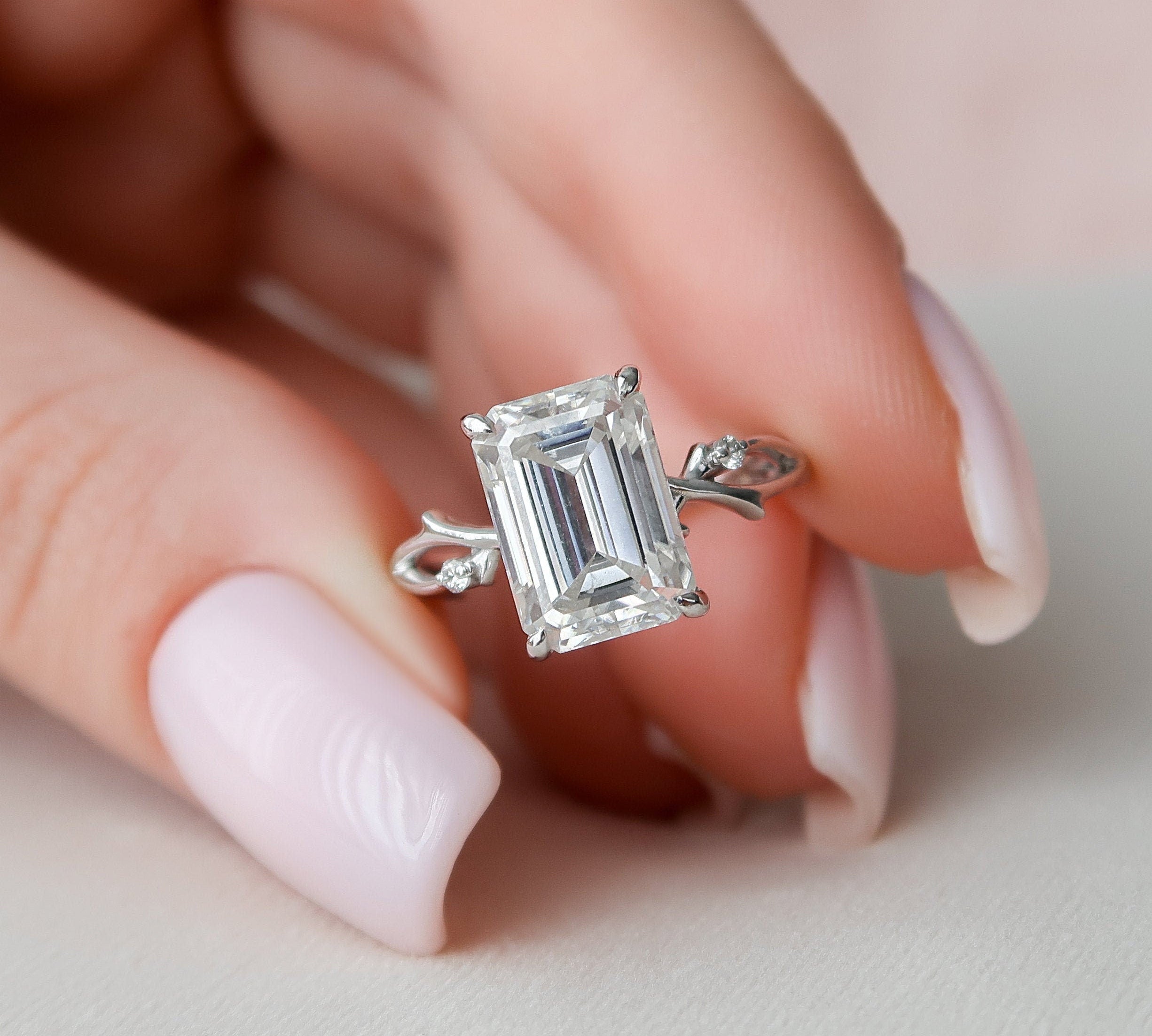 4.0 CT Emerald Twig Pave Setting Moissanite Engagement Ring 1