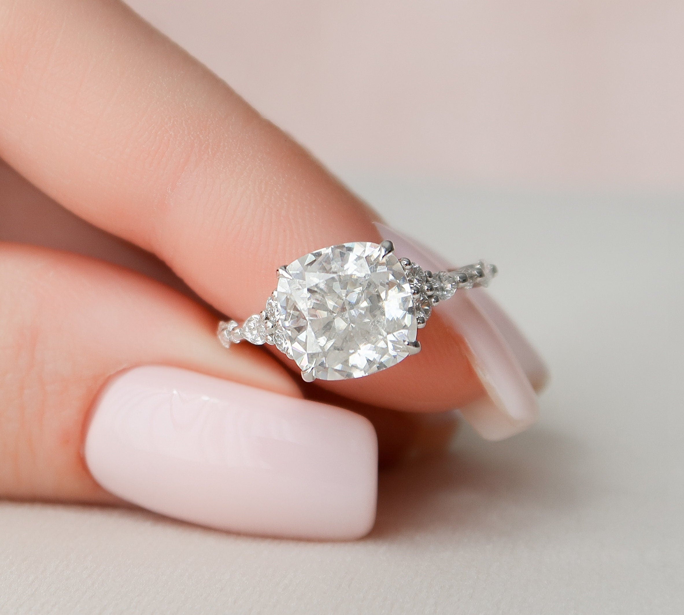 3.5 CT Round Cut Cluster Style Moissanite Engagement Ring 2