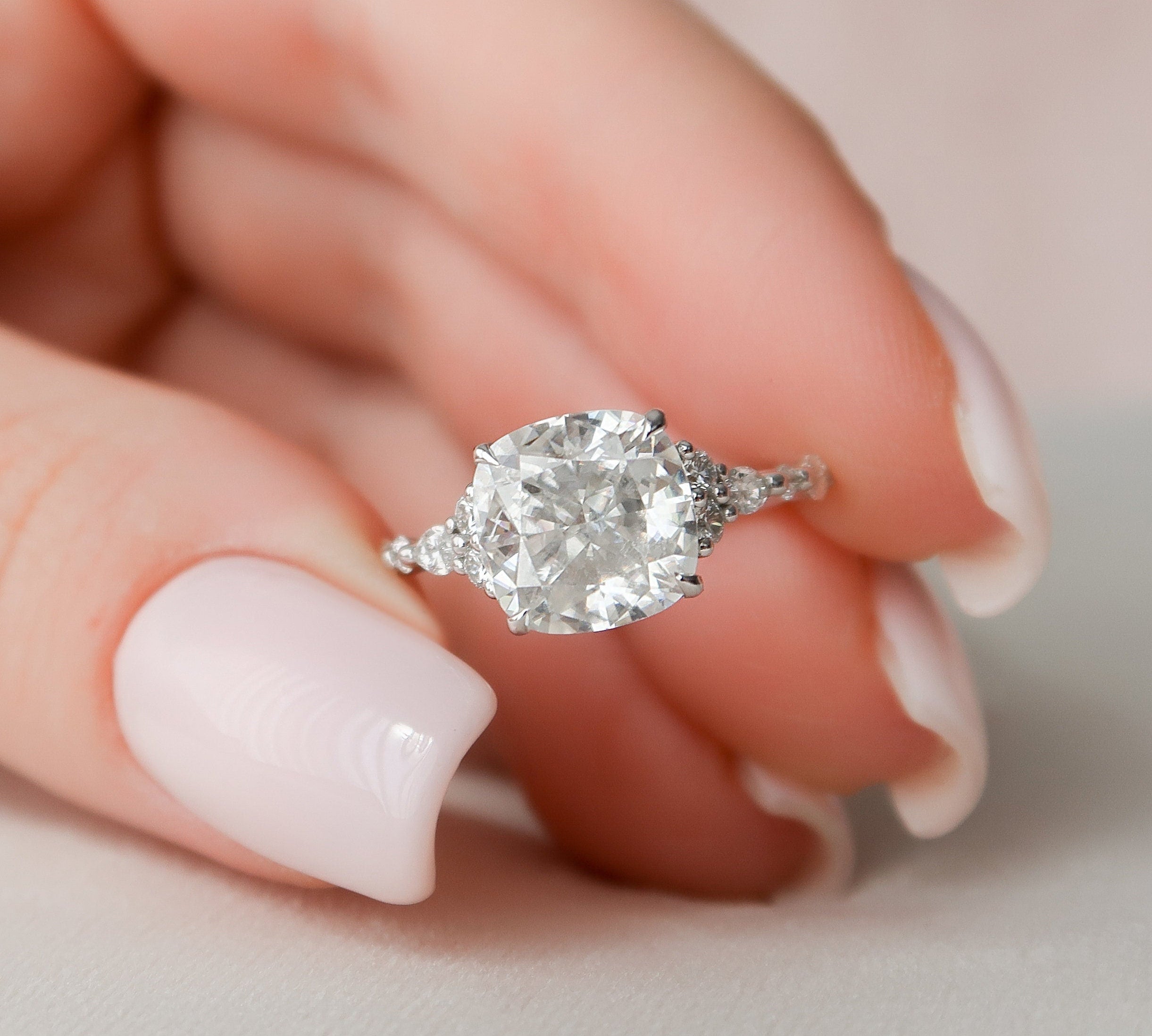 3.5 CT Round Cut Cluster Style Moissanite Engagement Ring 1