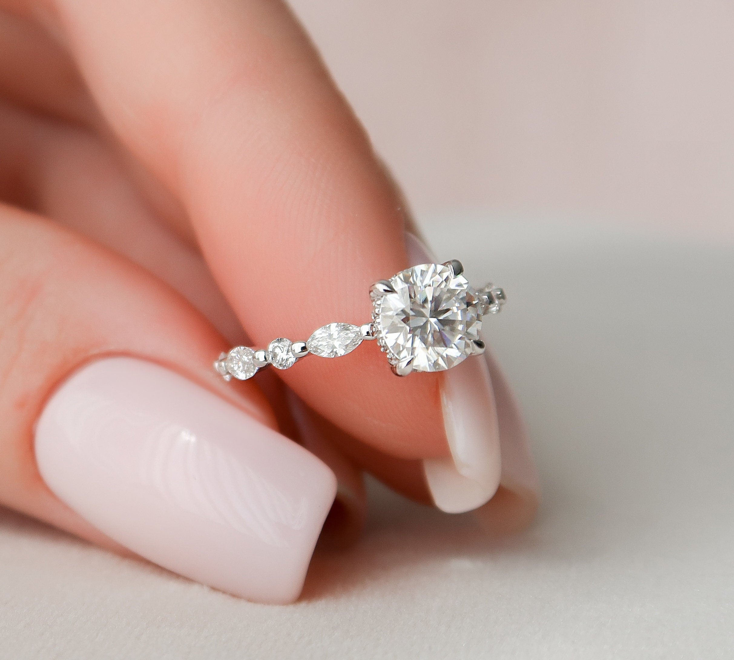 1.0 CT Round Hidden Halo & Pave Setting Moissanite Engagement Ring 3