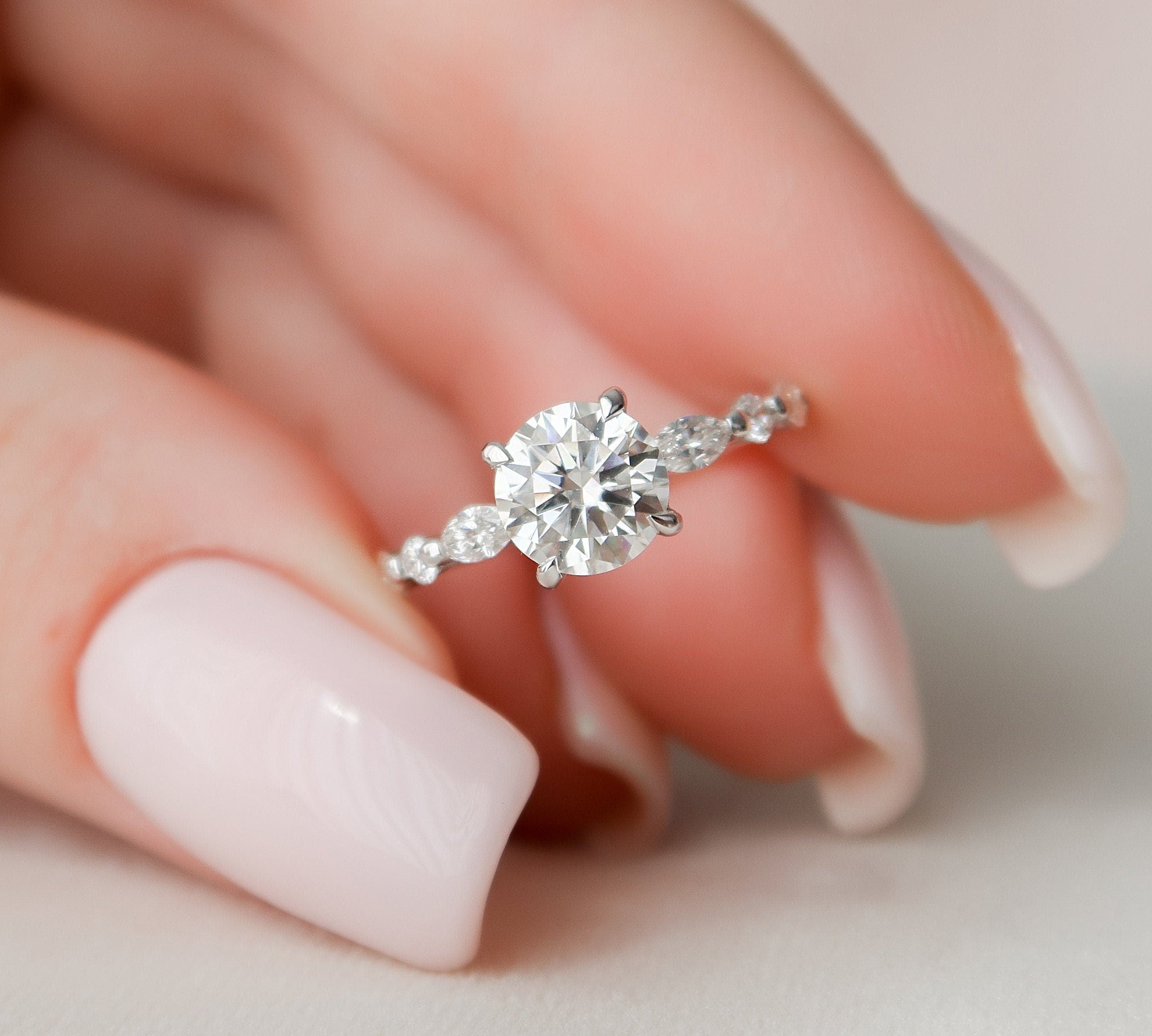 1.0 CT Round Hidden Halo & Pave Setting Moissanite Engagement Ring 1