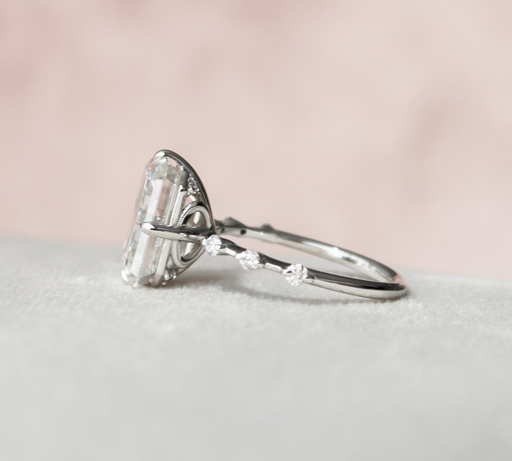 3.0 CT Emerald Solitaire & Dainty Pave Moissanite Engagement Ring 3